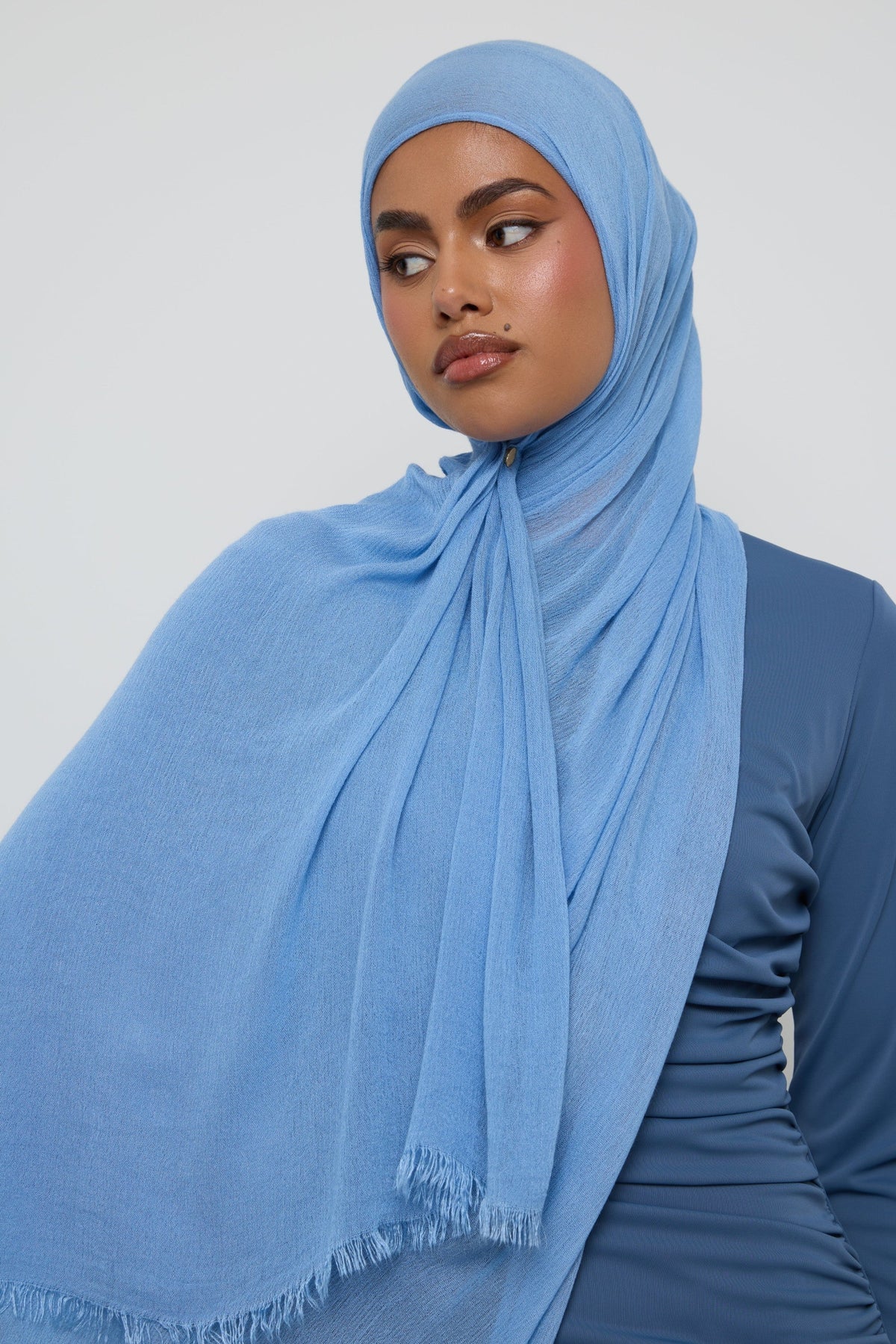 Modal Crinkle Fringe Hijab - Baby Blue Hijabs Veiled 