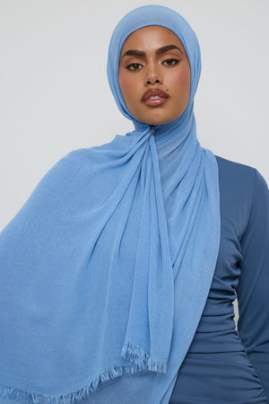 Modal Crinkle Fringe Hijab - Baby Blue