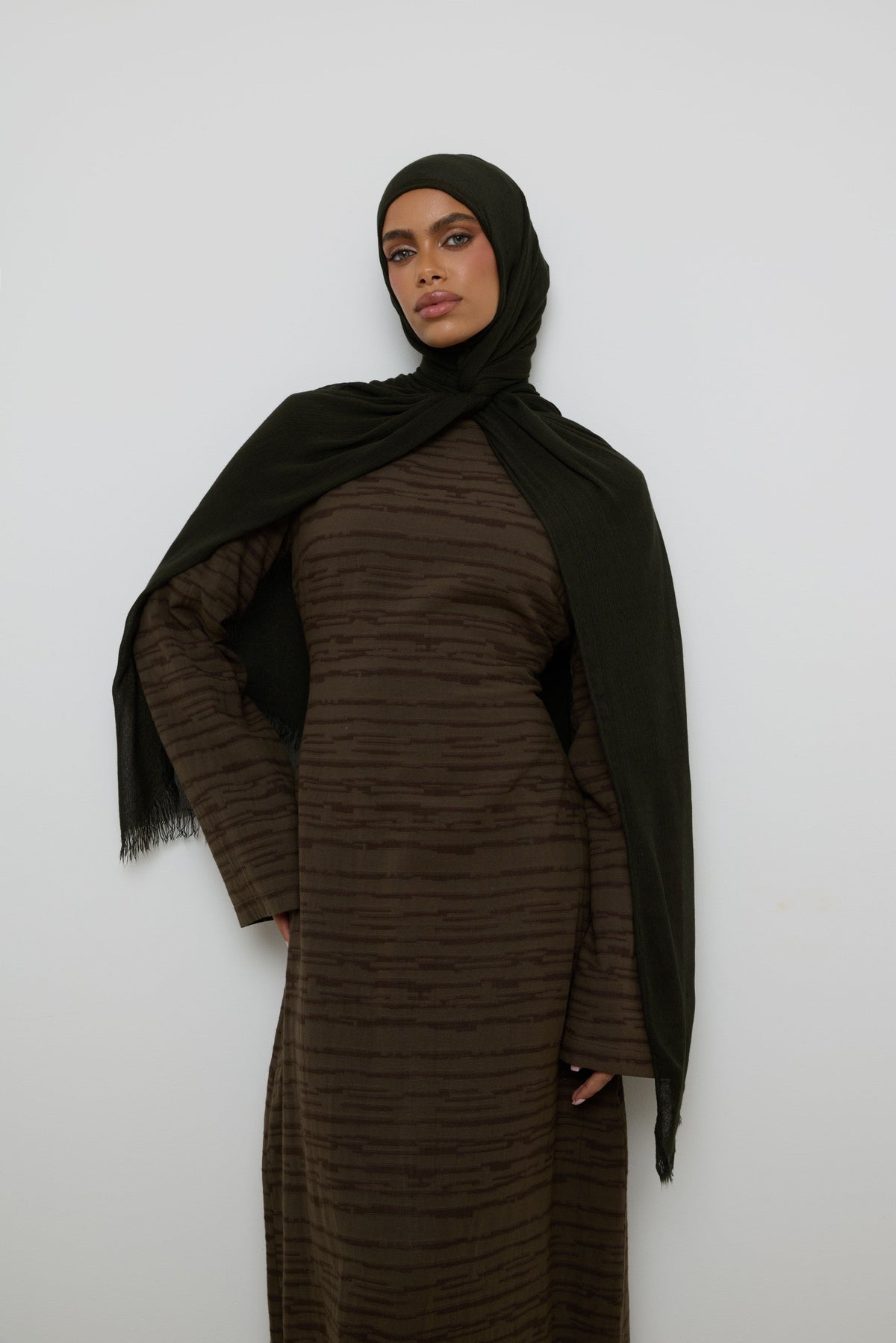 Modal Crinkle Fringe Hijab - Black Forest Hijabs Veiled 