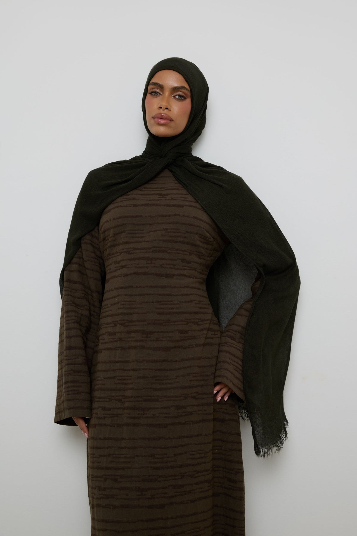 Modal Crinkle Fringe Hijab - Black Forest Hijabs Veiled 
