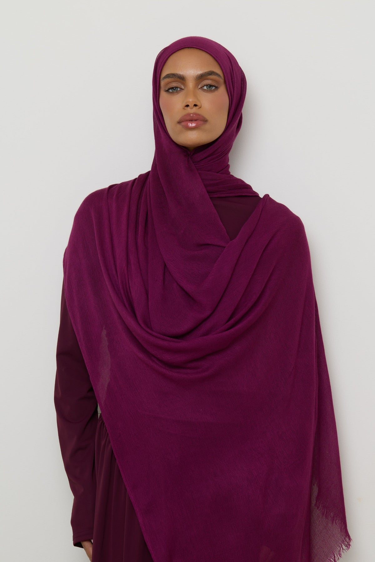 Modal Crinkle Fringe Hijab - Grape Hijabs Veiled 