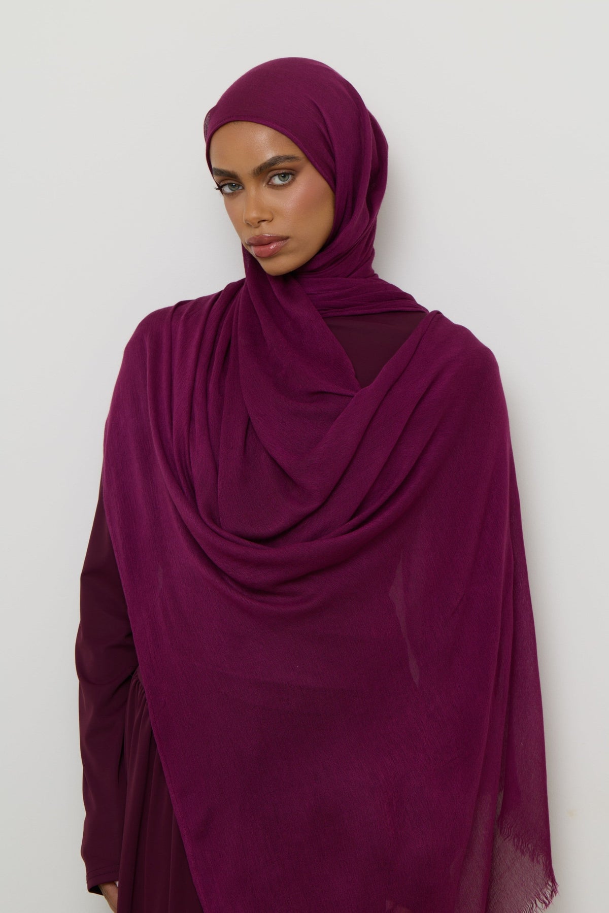 Modal Crinkle Fringe Hijab - Grape Hijabs Veiled 
