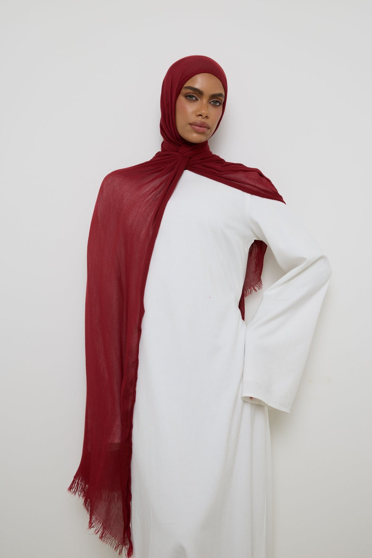 Modal Crinkle Fringe Hijab - Ochre Hijabs Veiled 
