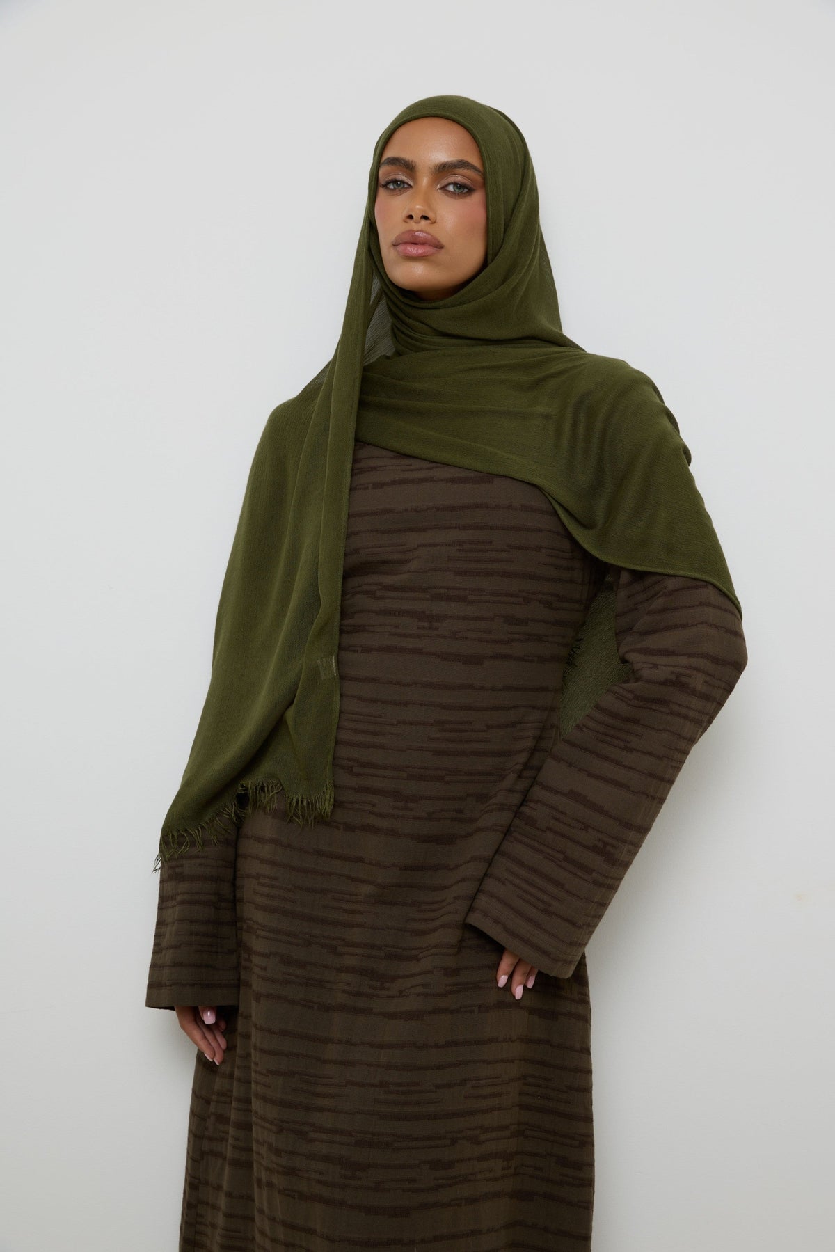 Modal Crinkle Fringe Hijab - Pine Hijabs Veiled 