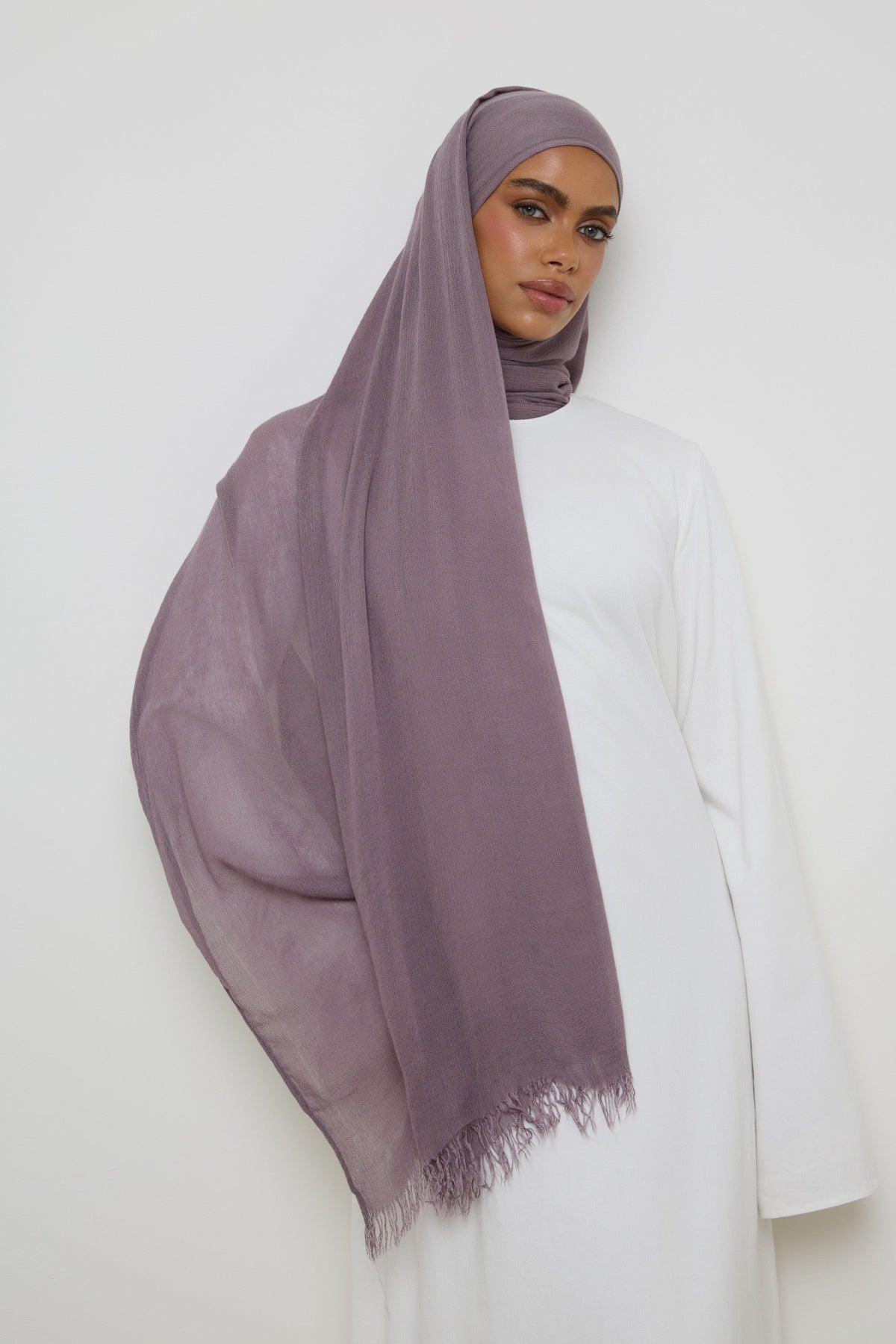 Modal Crinkle Fringe Hijab - Purple Sage Hijabs Veiled 