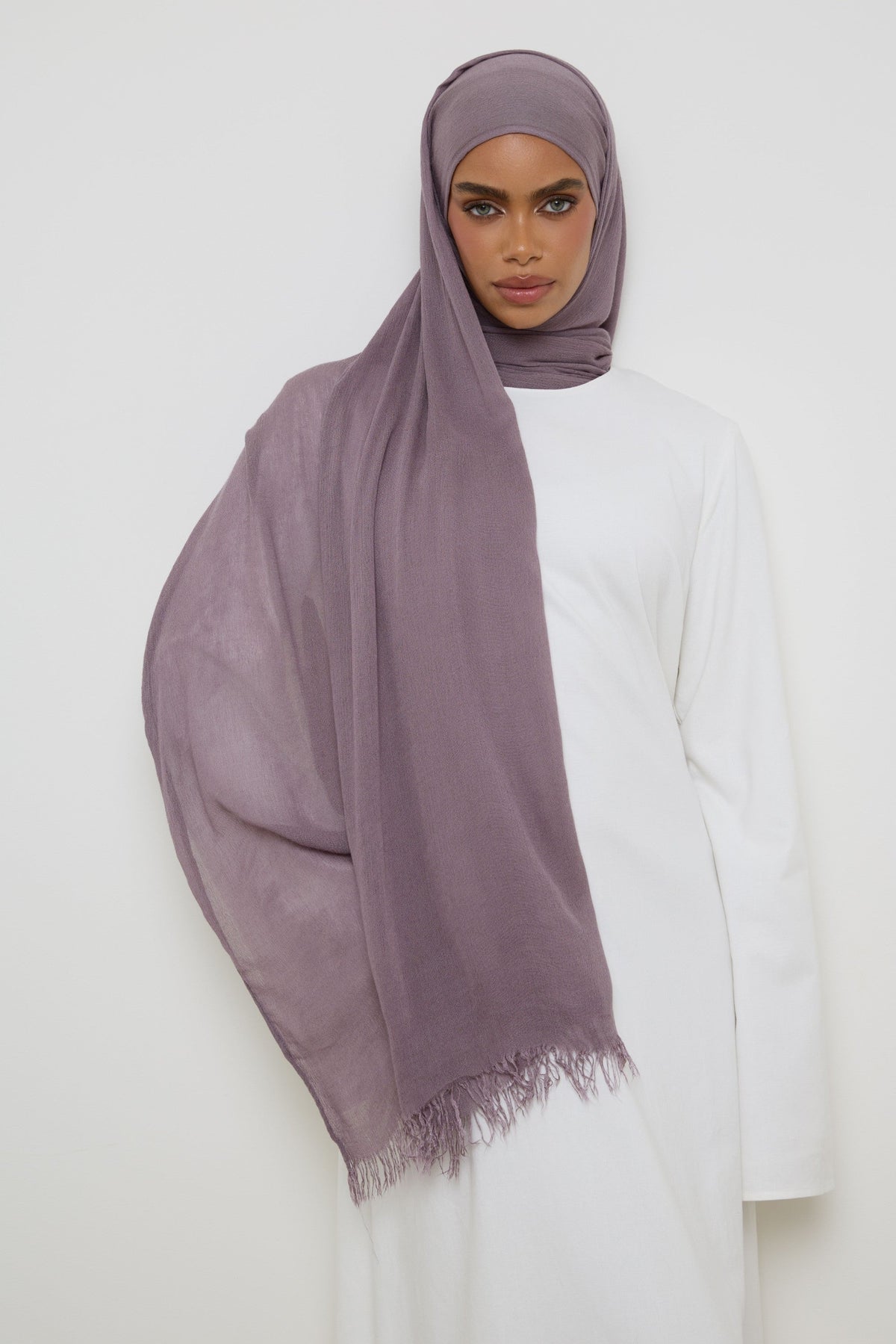 Modal Crinkle Fringe Hijab - Purple Sage Hijabs Veiled 