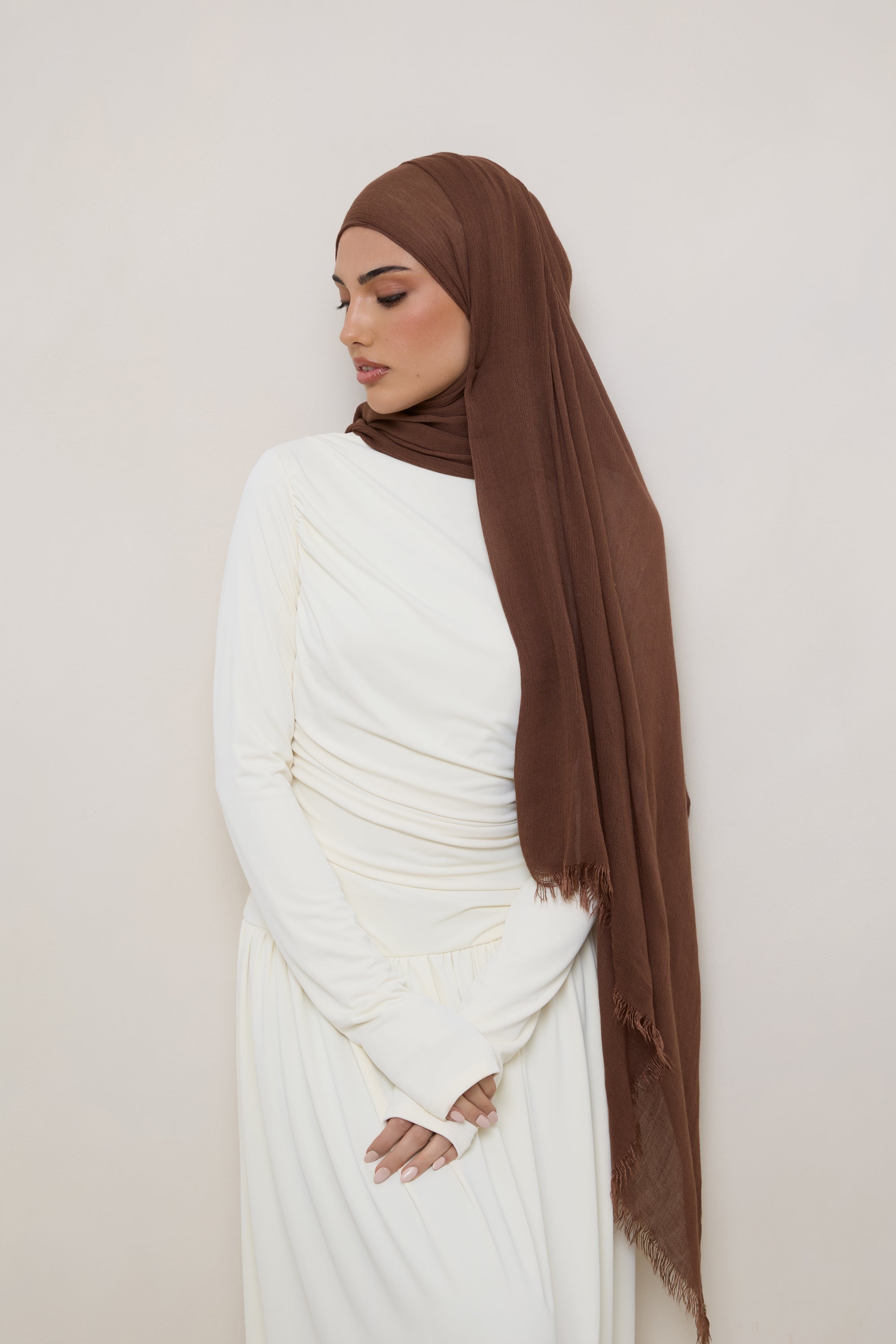 Modal Crinkle Hijab - Coffee Quartz Fringe Hijabs Veiled 