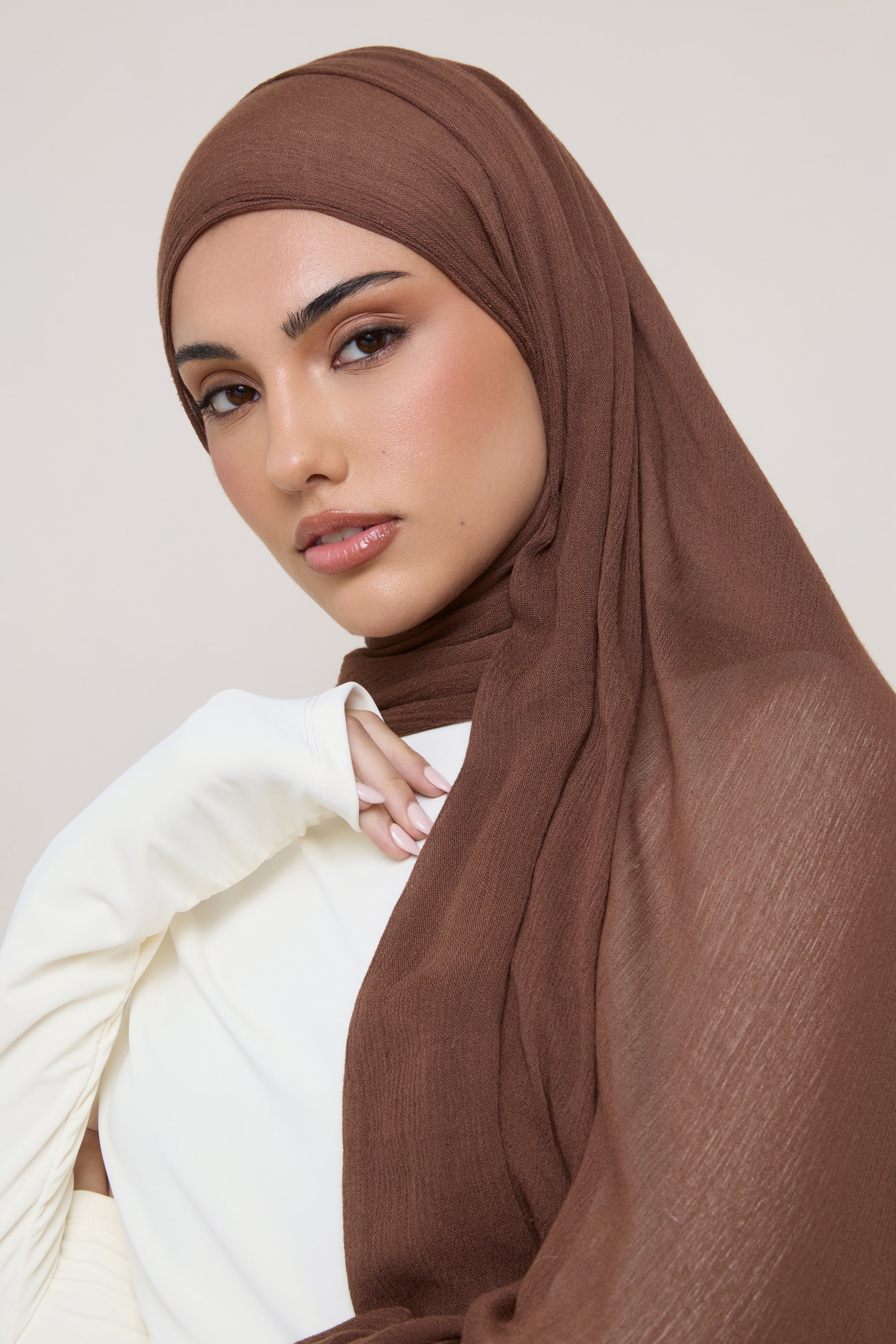 Modal Crinkle Hijab - Coffee Quartz Fringe Hijabs Veiled 