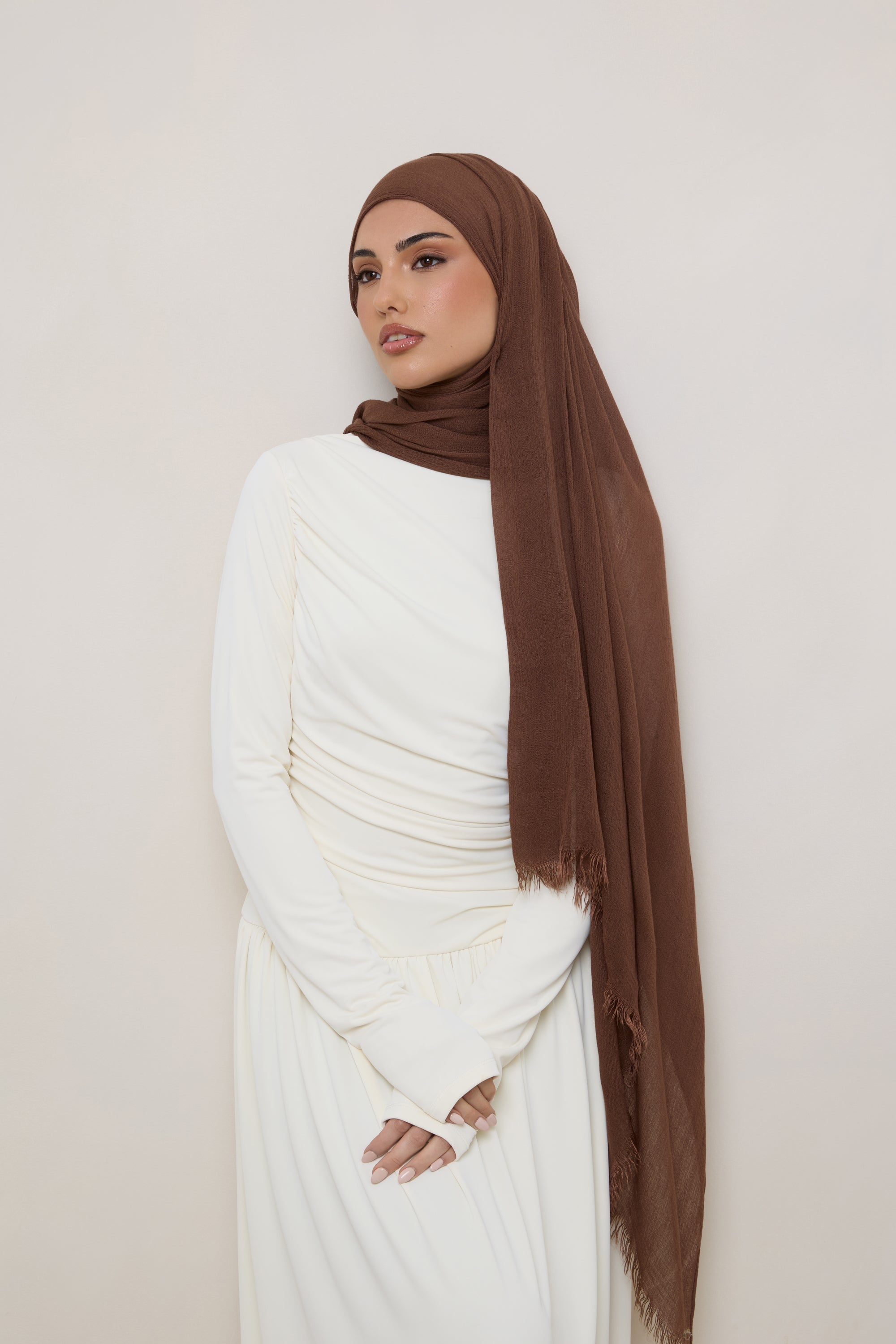 Modal Crinkle Hijab - Coffee Quartz Fringe Hijabs Veiled 