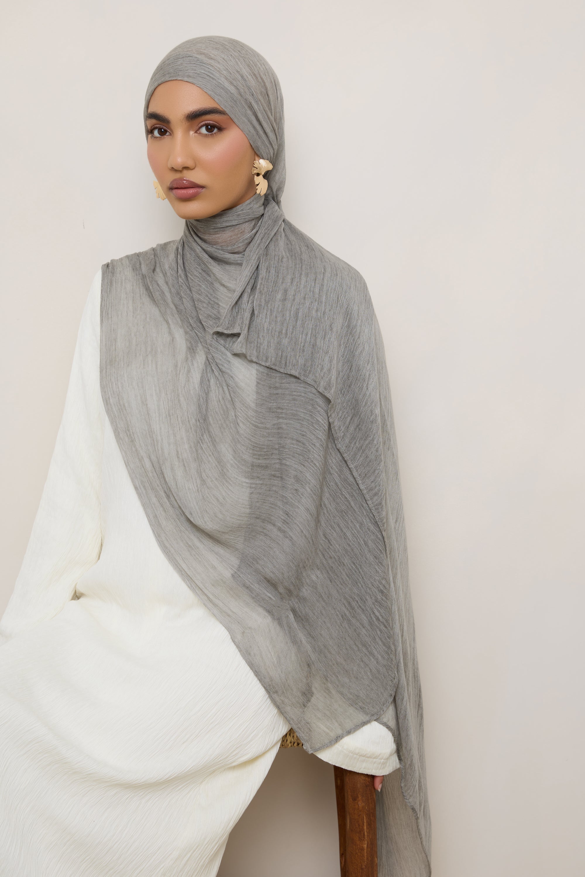 Modal Crinkle Hijab - Grey Hijabs Veiled 