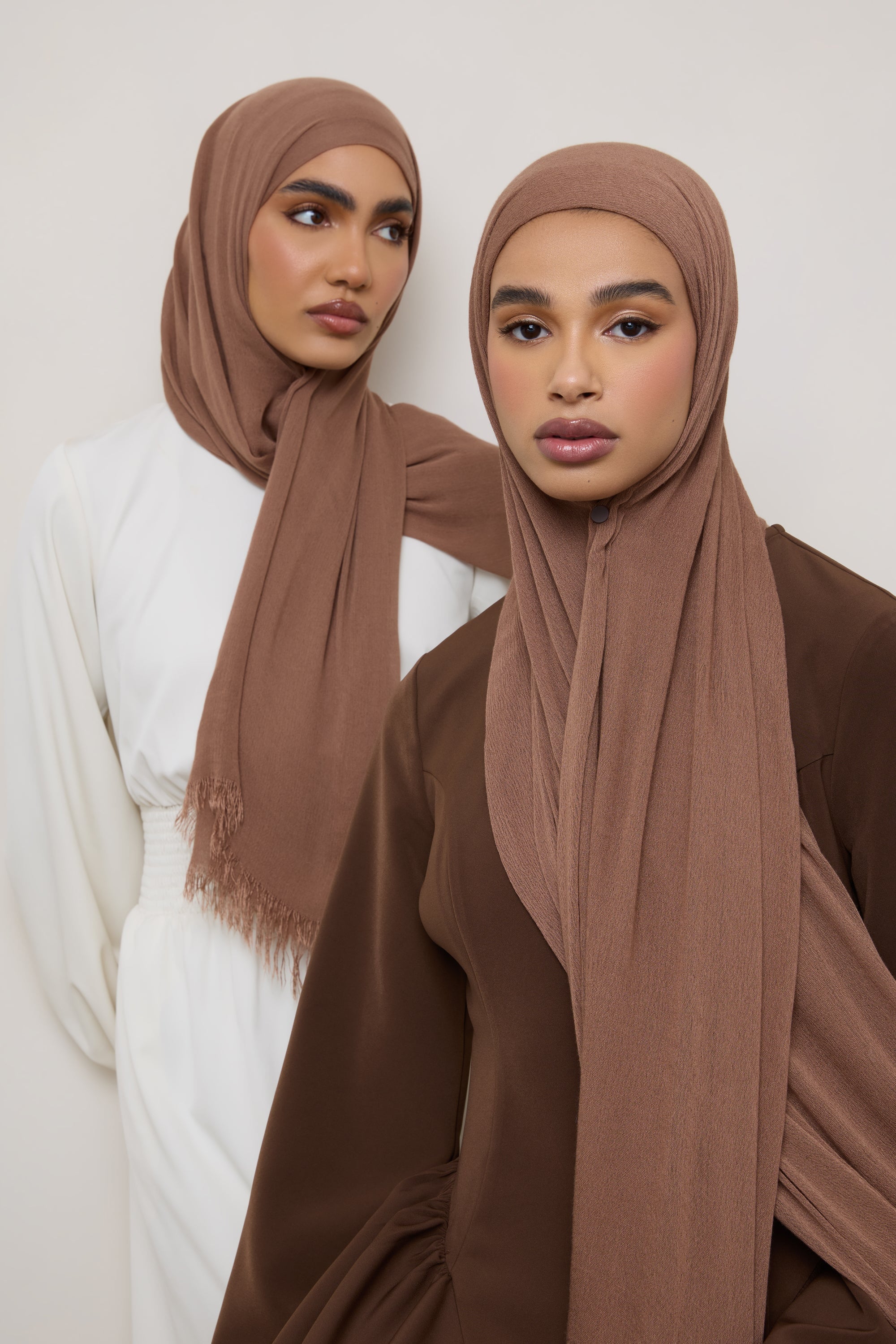 Modal Crinkle Hijab - Semolina Fringe