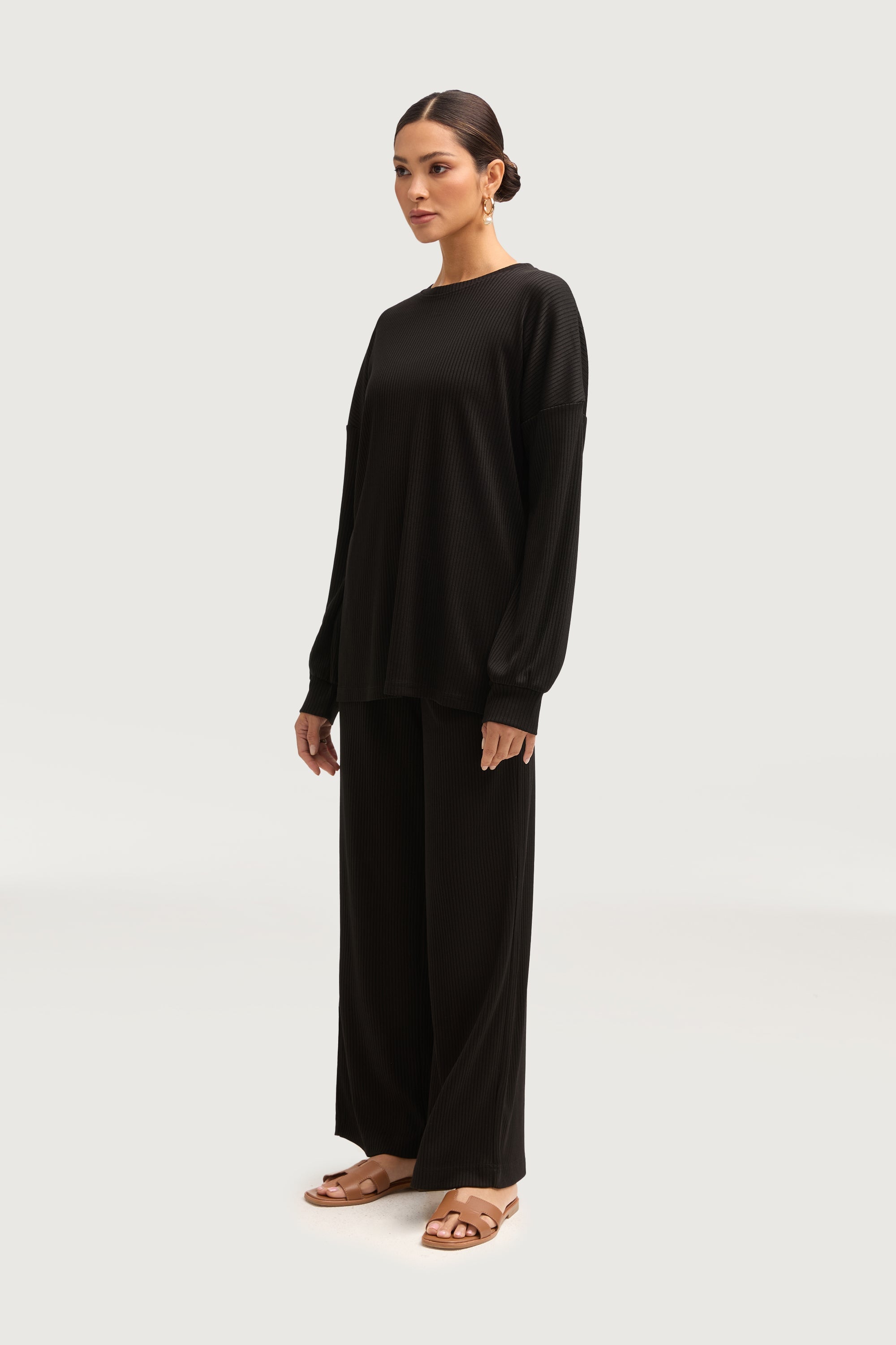 Mona Ribbed Top & Pants Matching Set - Black Sets Veiled Collection 