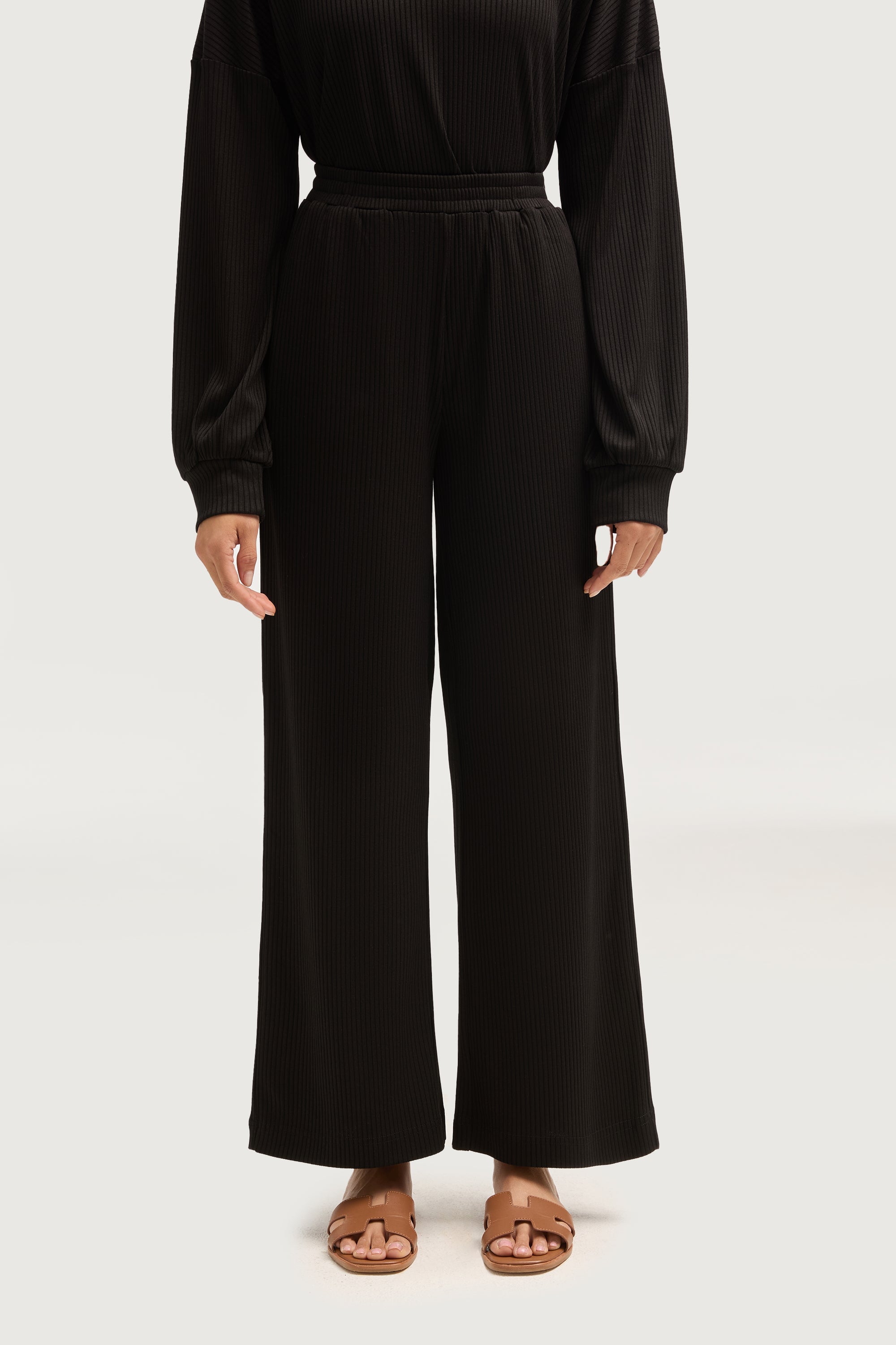 Mona Ribbed Top & Pants Matching Set - Black Sets Veiled Collection 