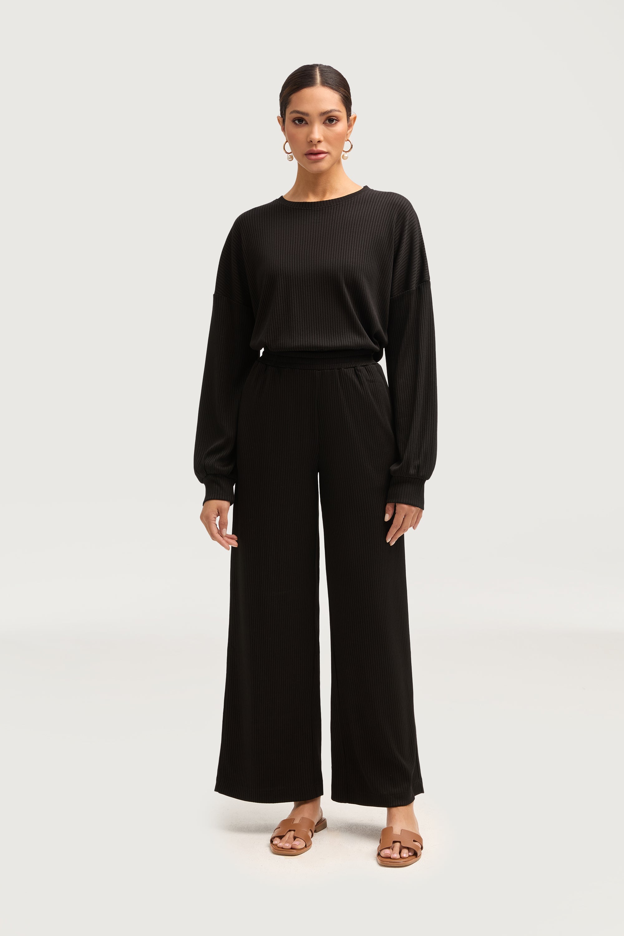 Mona Ribbed Top & Pants Matching Set - Black Sets Veiled Collection 