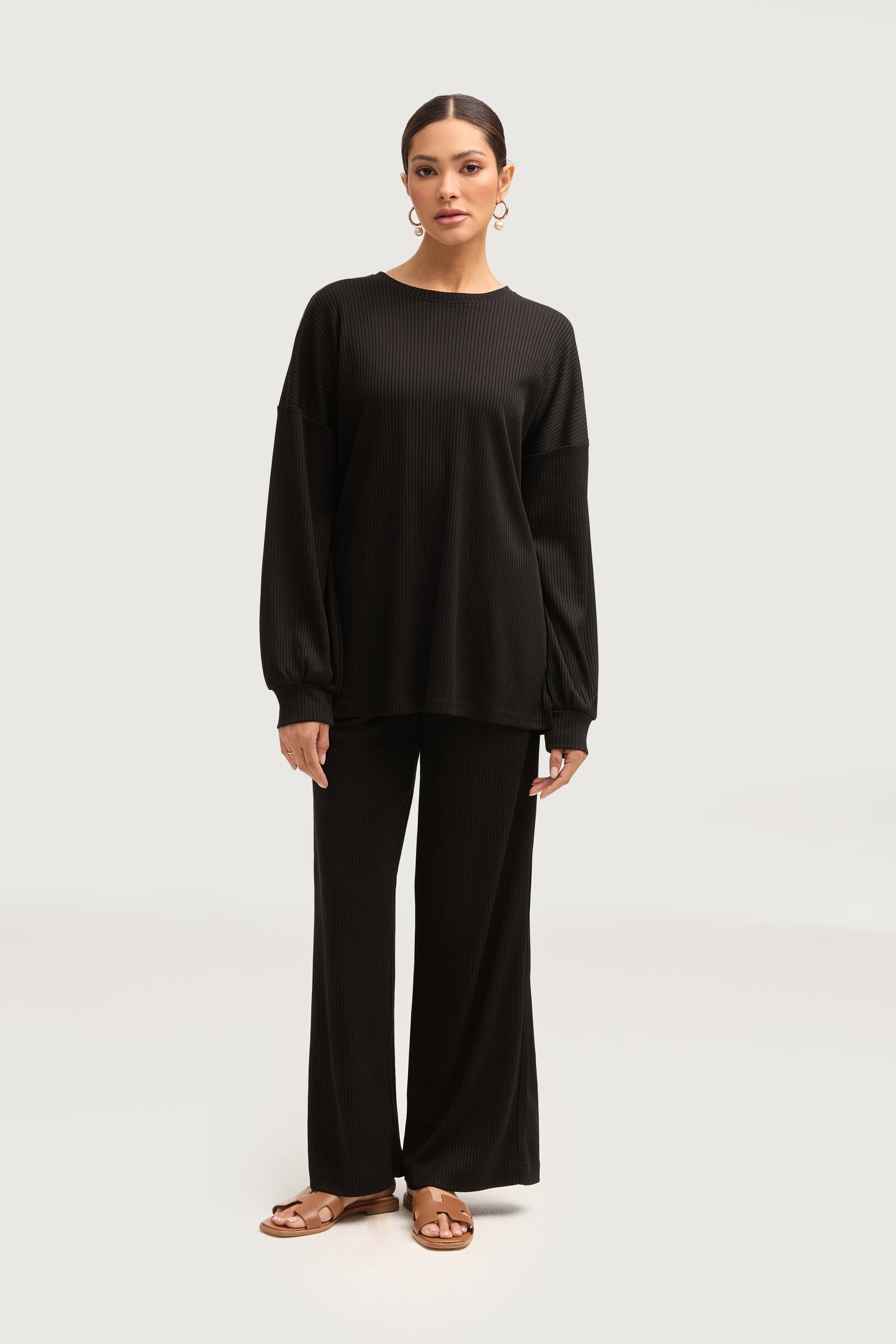 Mona Ribbed Top & Pants Matching Set - Black Sets Veiled Collection 