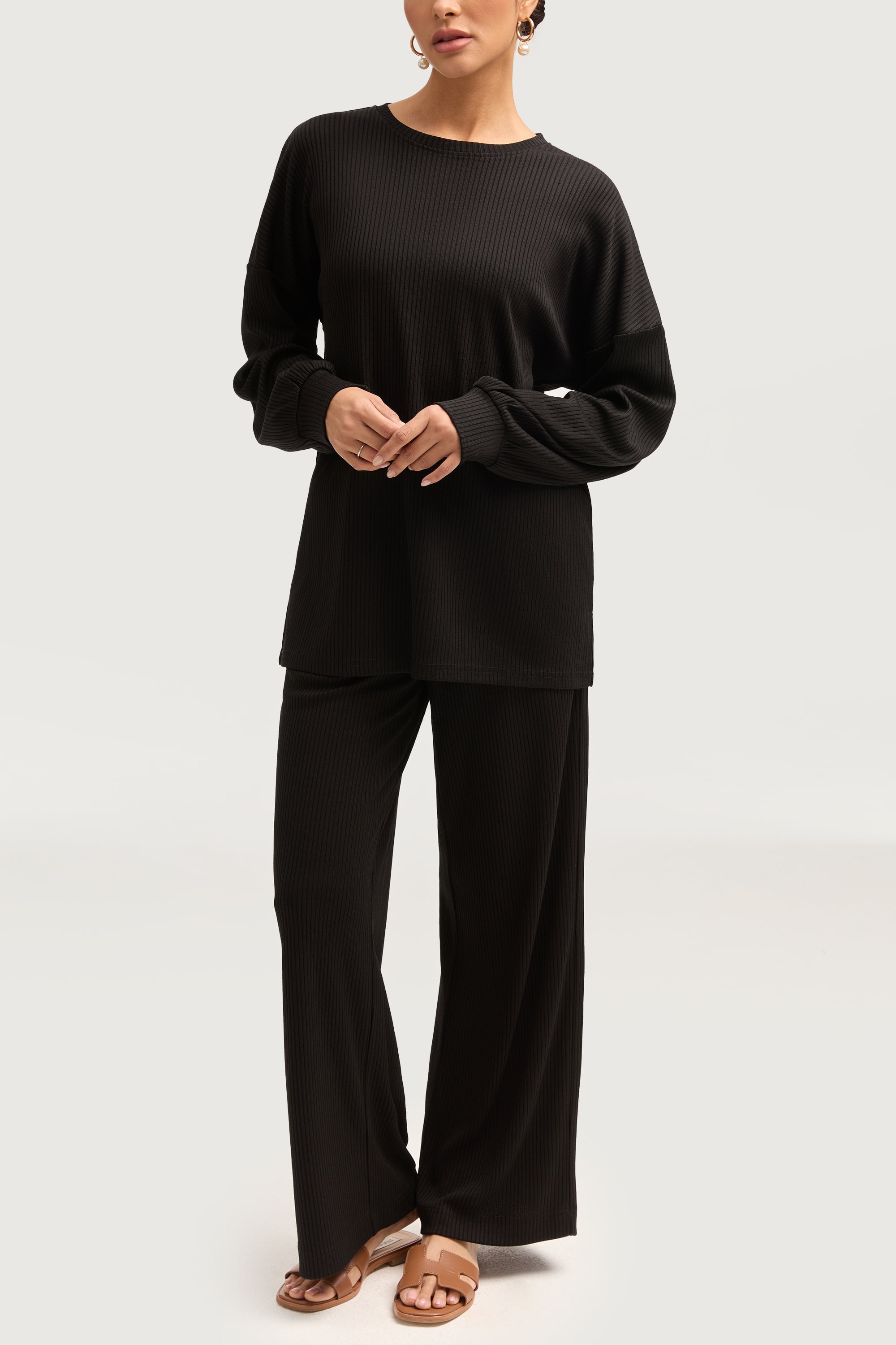 Mona Ribbed Top & Pants Matching Set - Black Sets Veiled Collection 