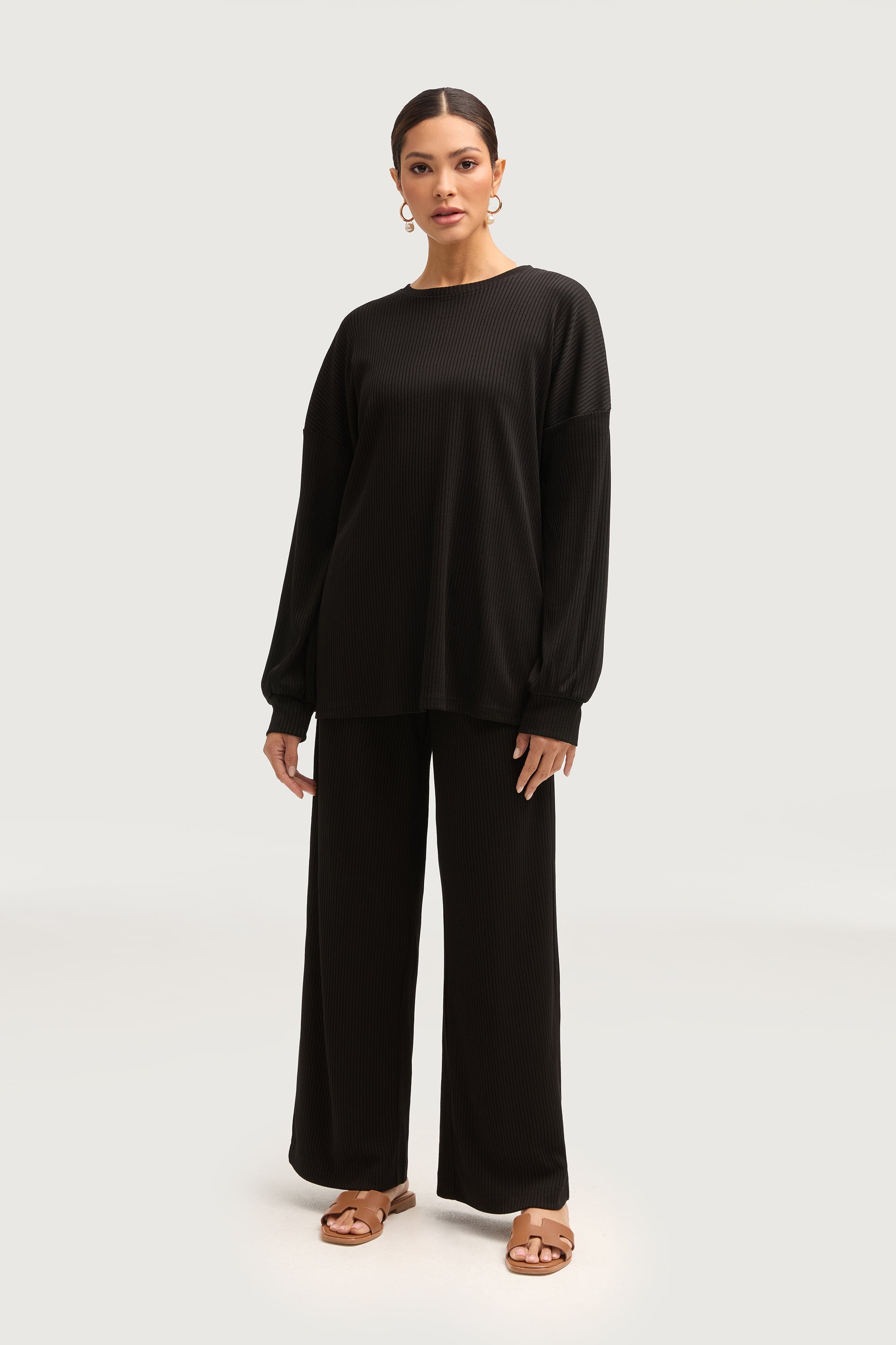 Mona Ribbed Top & Pants Matching Set - Black Sets Veiled Collection 