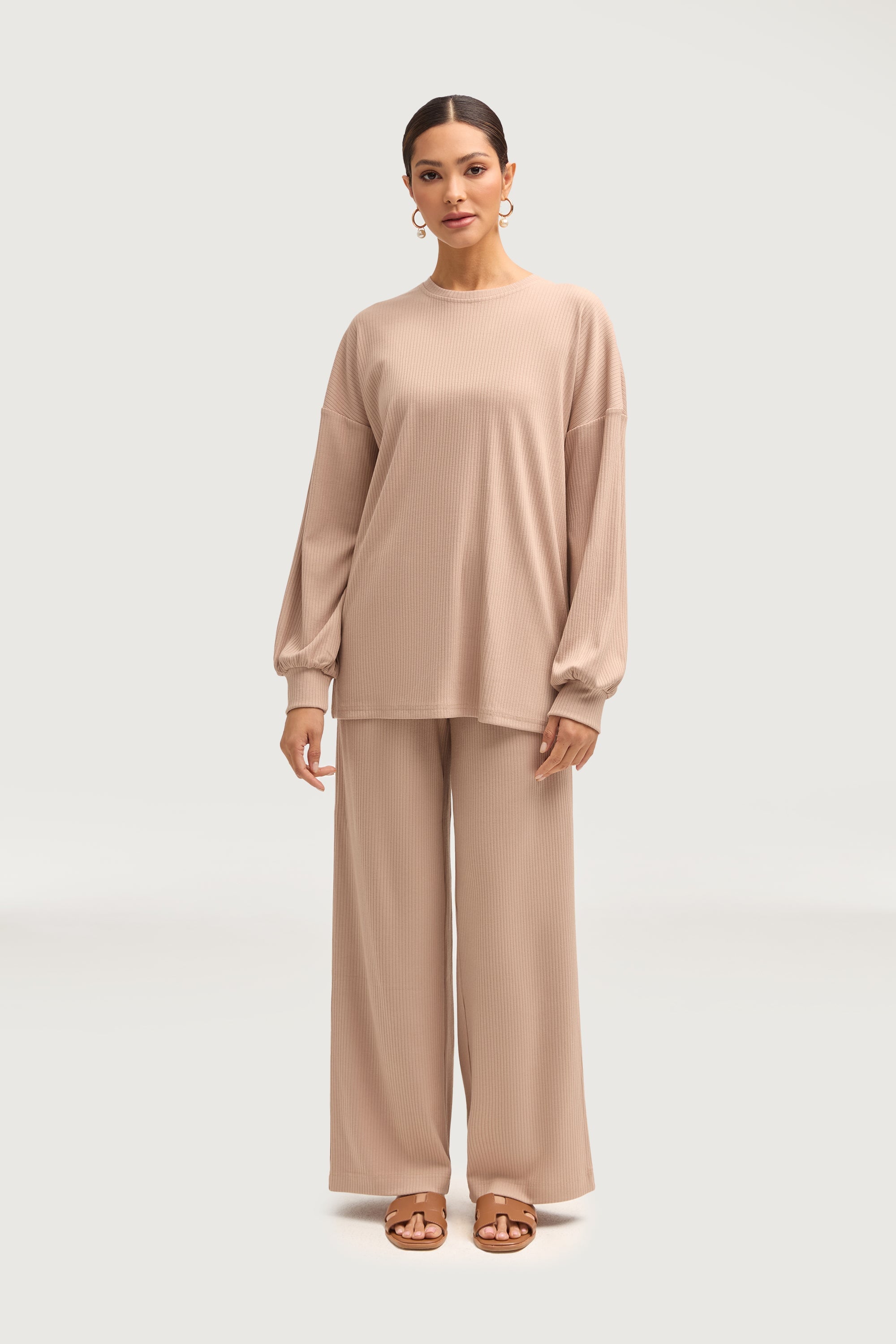 Mona Ribbed Top & Pants Matching Set - Chai Sets Veiled Collection 