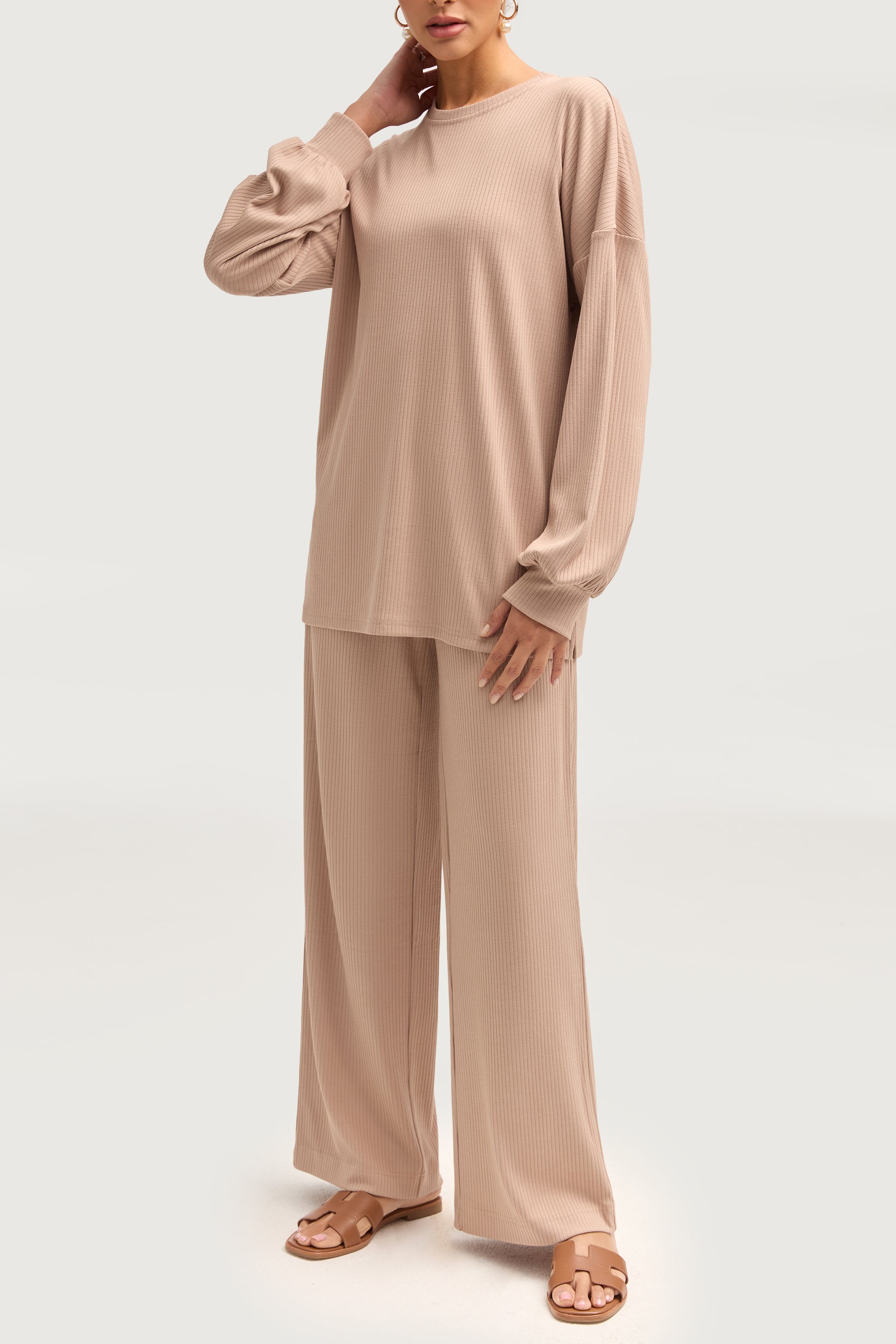 Mona Ribbed Top & Pants Matching Set - Chai Sets Veiled Collection 