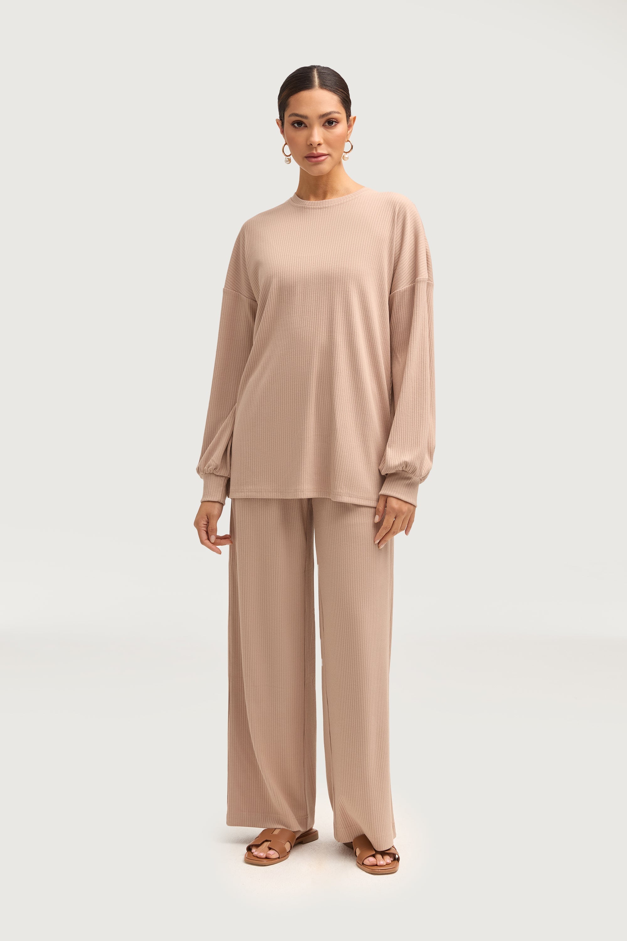 Mona Ribbed Top & Pants Matching Set - Chai Sets Veiled Collection 