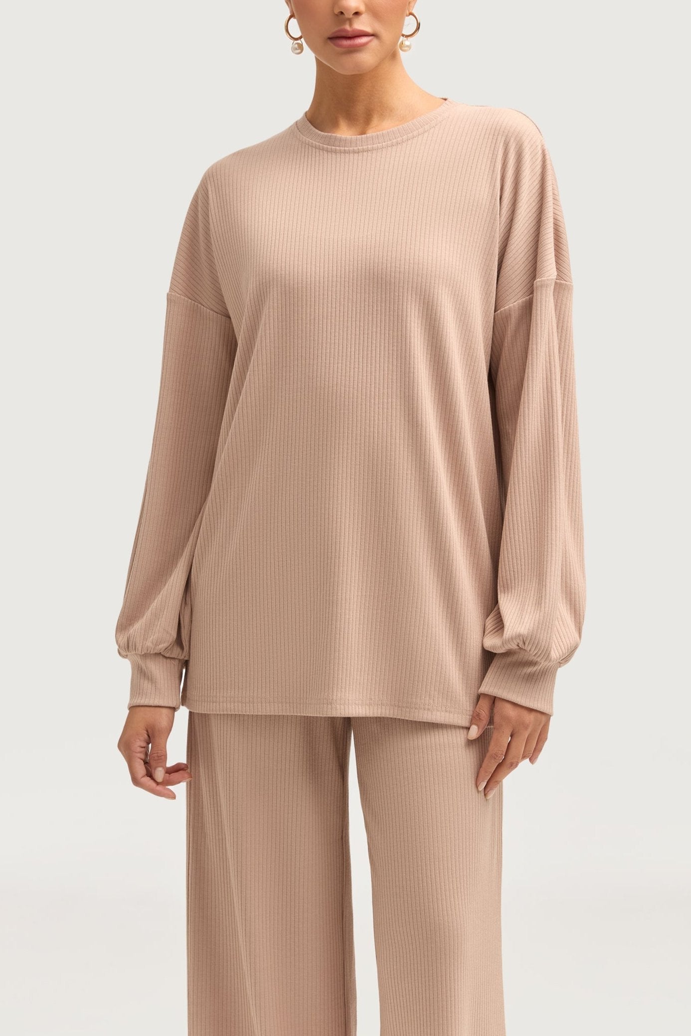 Mona Ribbed Top & Pants Matching Set - Chai Sets Veiled Collection 