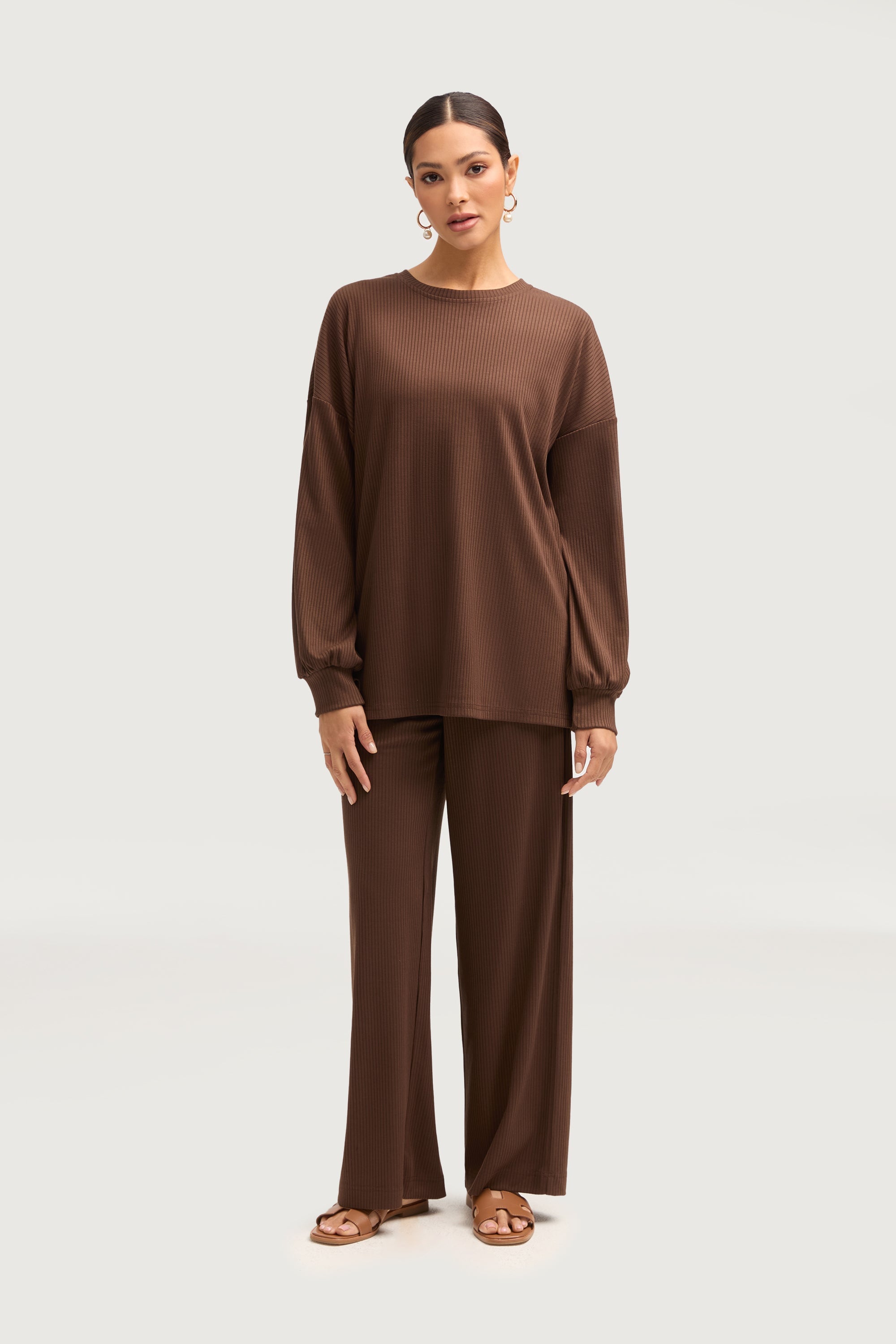 Mona Ribbed Top & Pants Matching Set - Truffle Sets Veiled Collection 