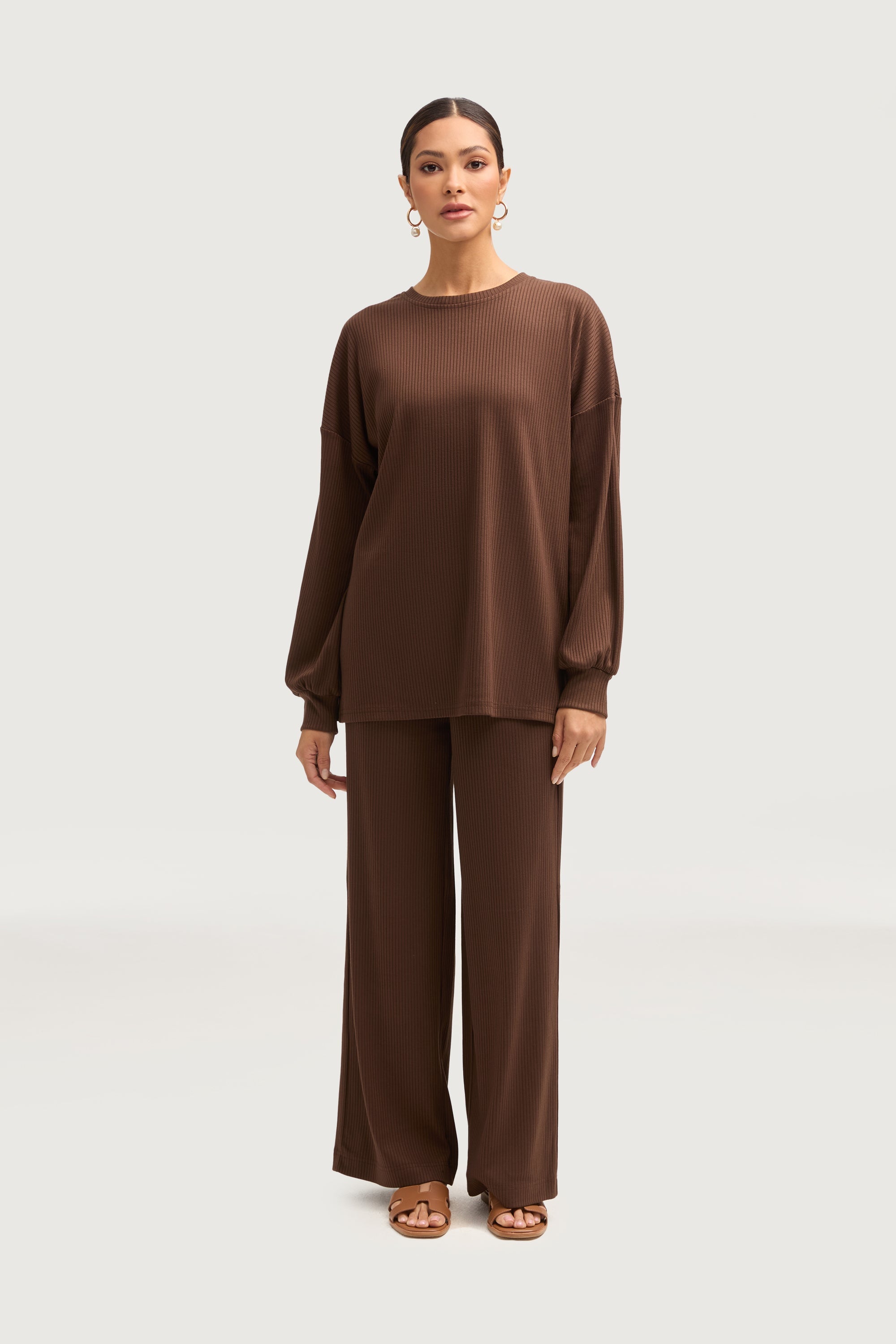 Mona Ribbed Top & Pants Matching Set - Truffle Sets Veiled Collection 