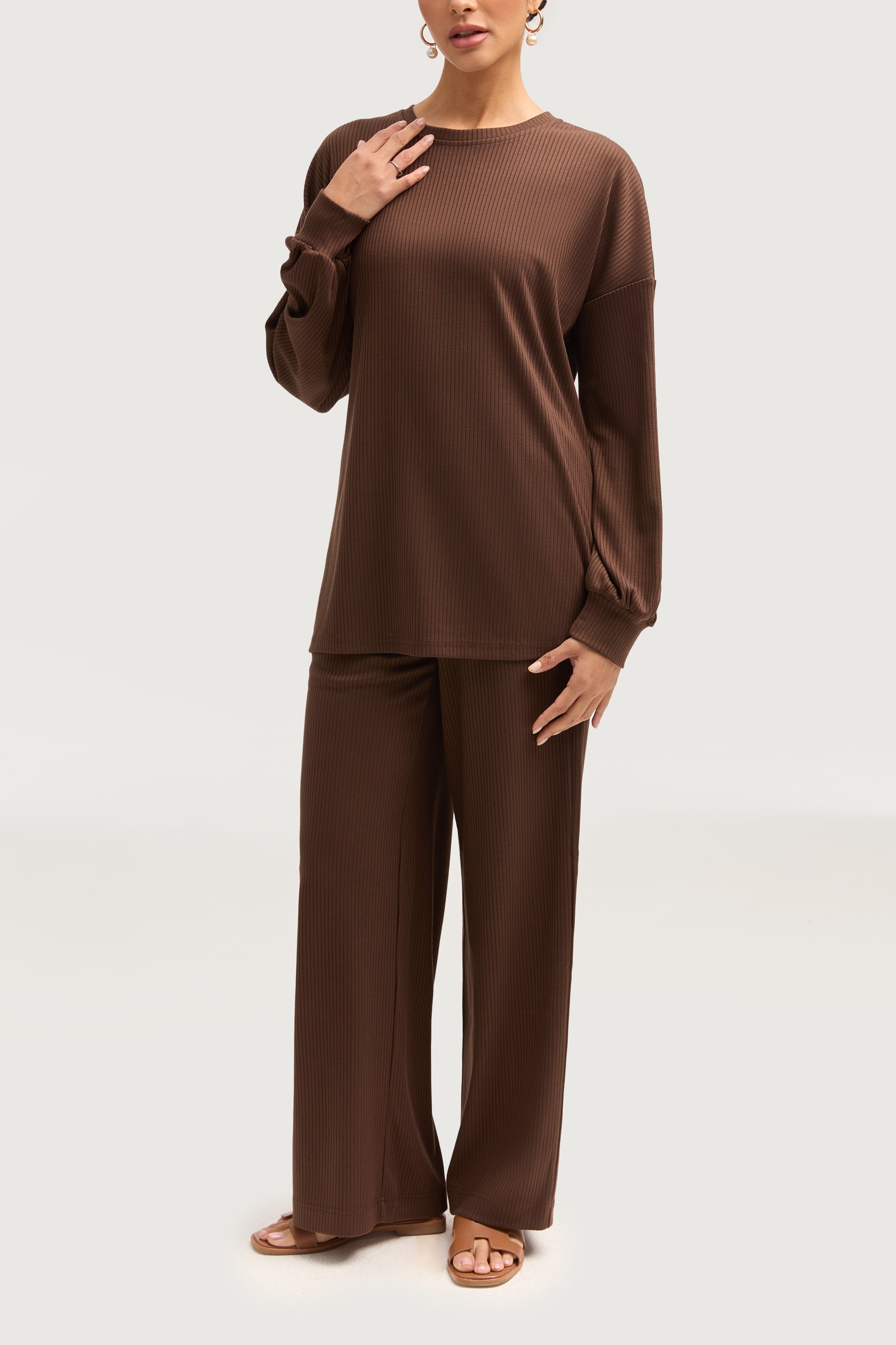 Mona Ribbed Top & Pants Matching Set - Truffle Sets Veiled Collection 