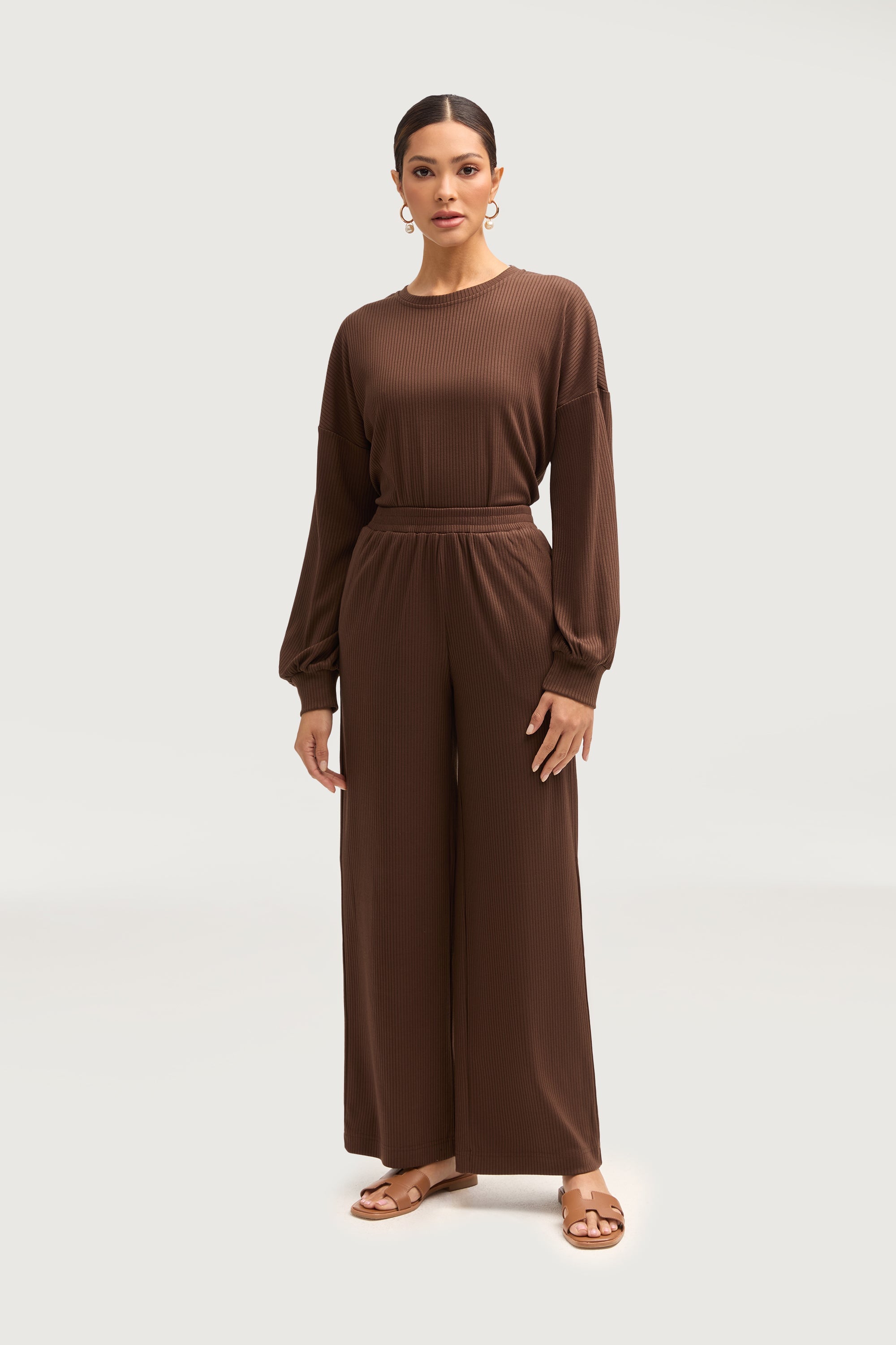 Mona Ribbed Top & Pants Matching Set - Truffle Sets Veiled Collection 