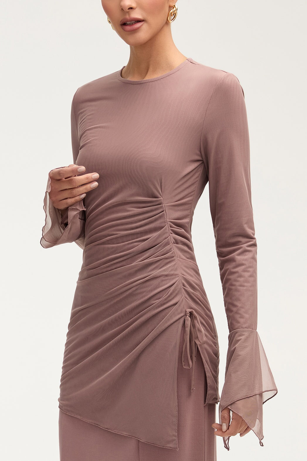 Monica Side Slit Mesh Top - Twilight Mauve Clothing Veiled 