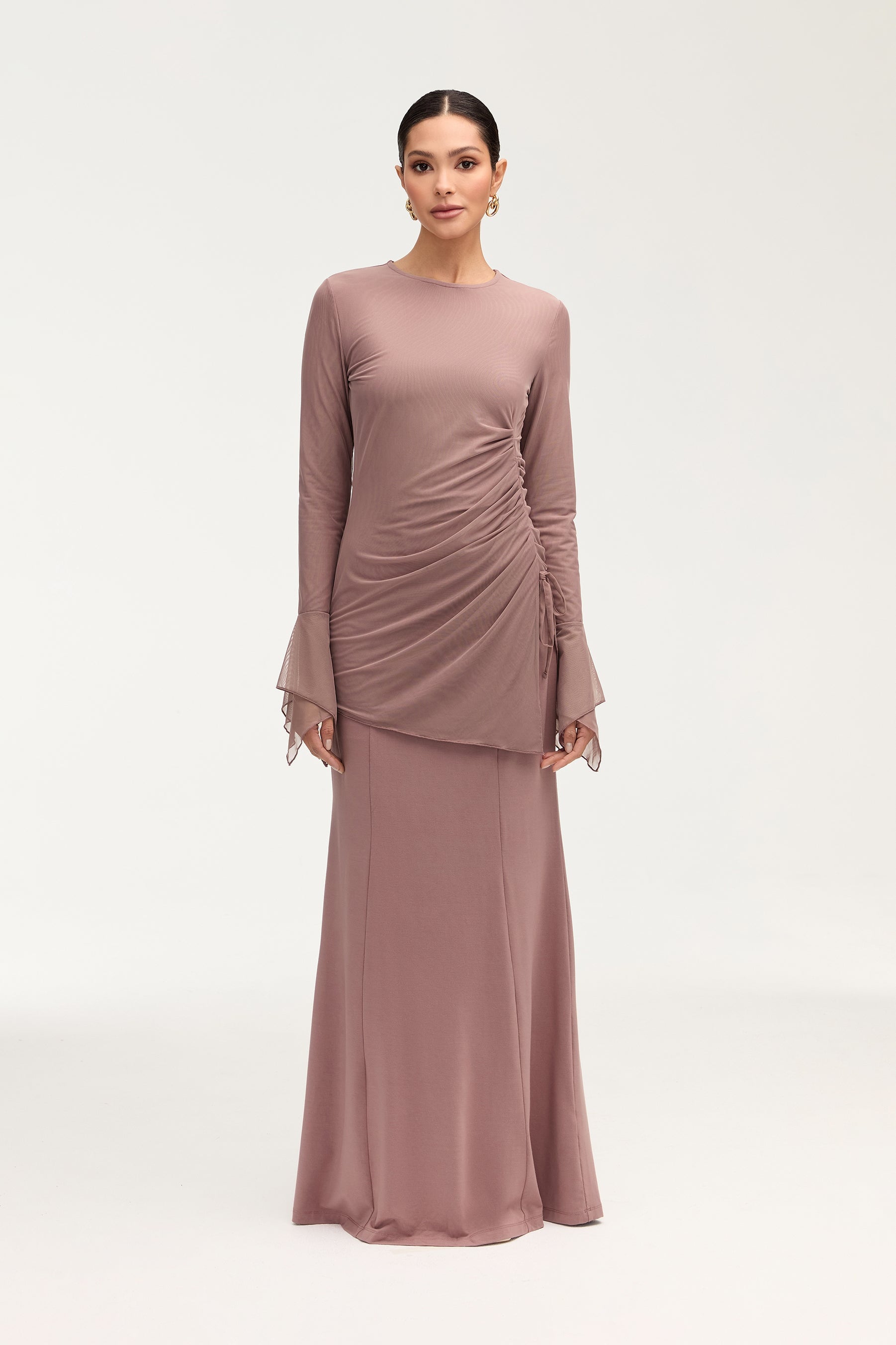 Monica Side Slit Mesh Top - Twilight Mauve Clothing Veiled 