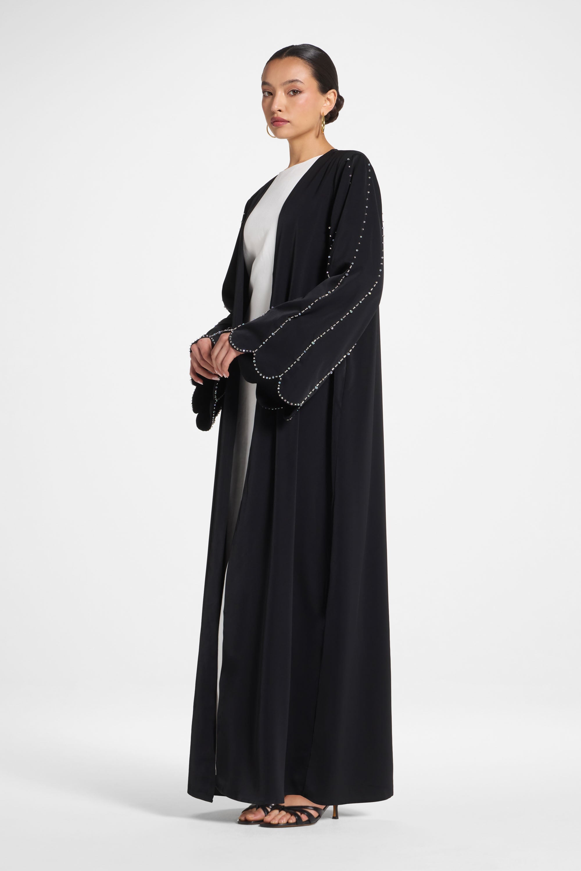 Nada Embellished Open Abaya - Black Abayas Veiled 