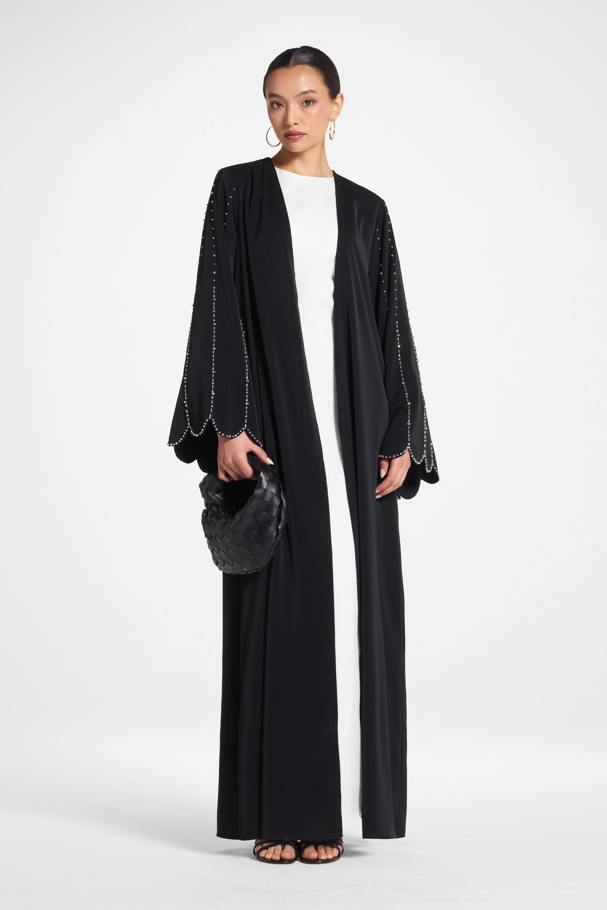 Nada Embellished Open Abaya - Black Abayas Veiled 
