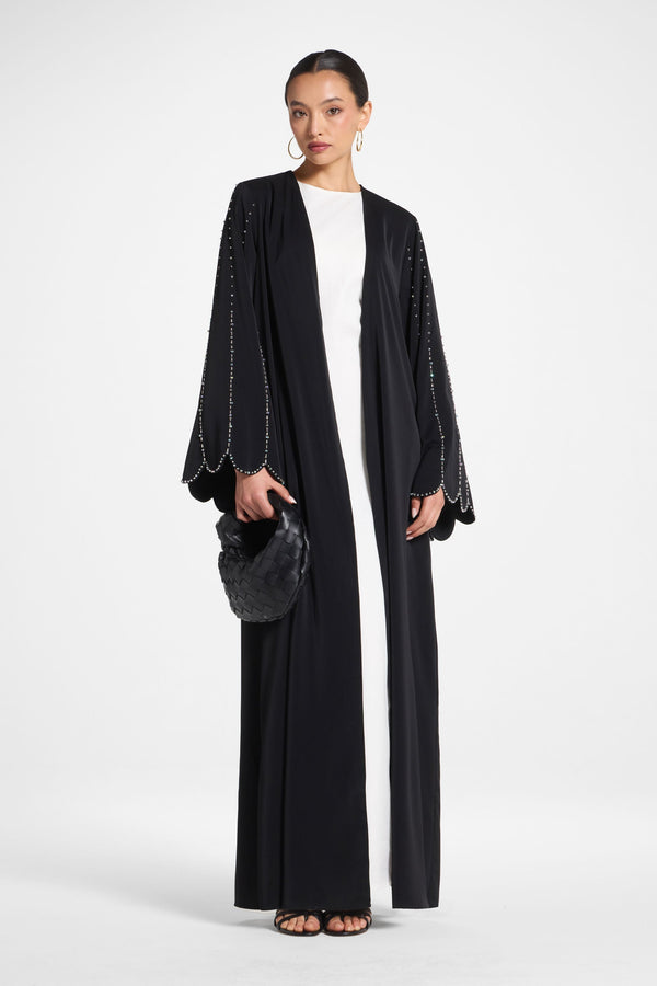 Nada Embellished Open Abaya - Black Abayas Veiled 