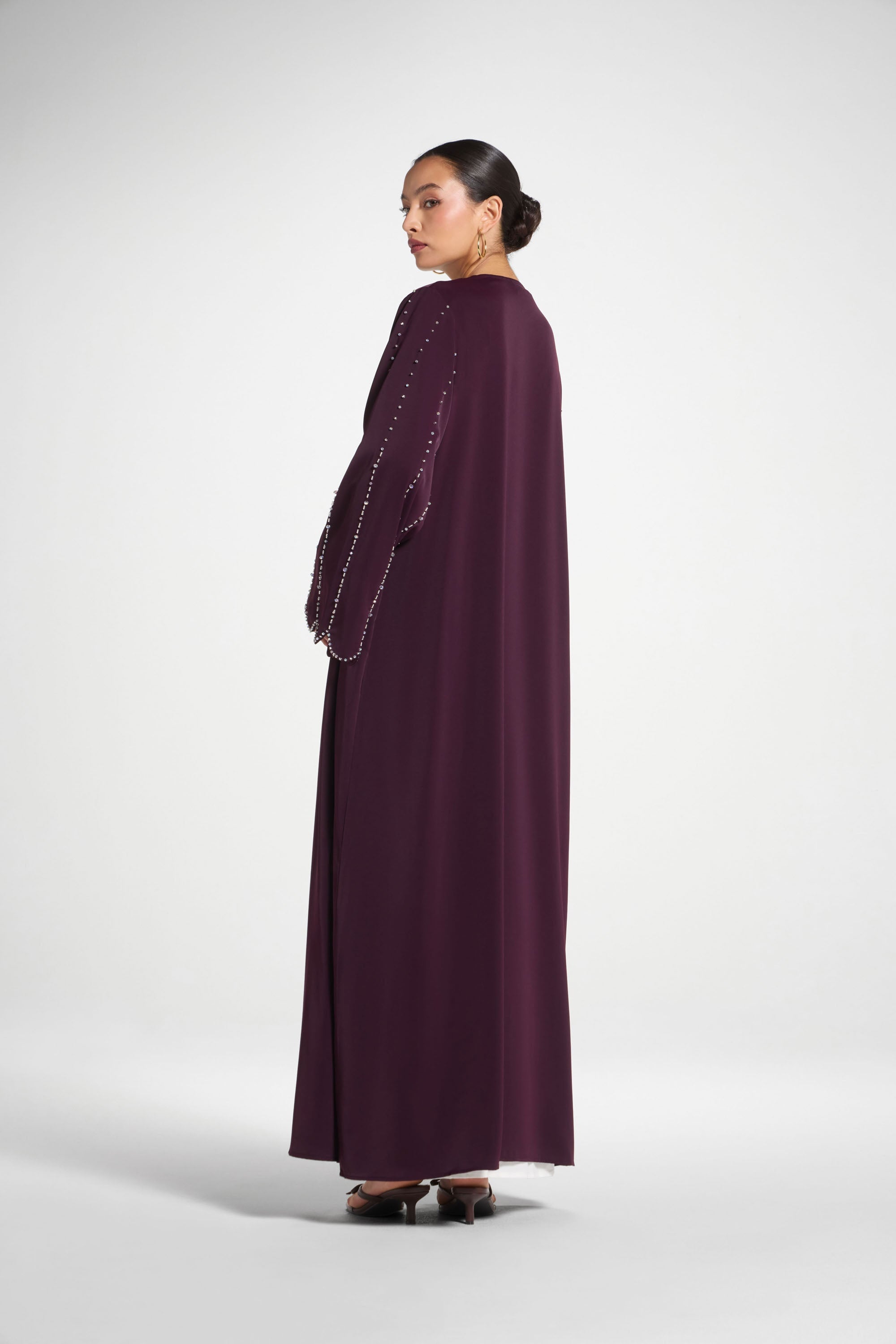 Nada Embellished Open Abaya - Chocolate Plum Abayas Veiled 