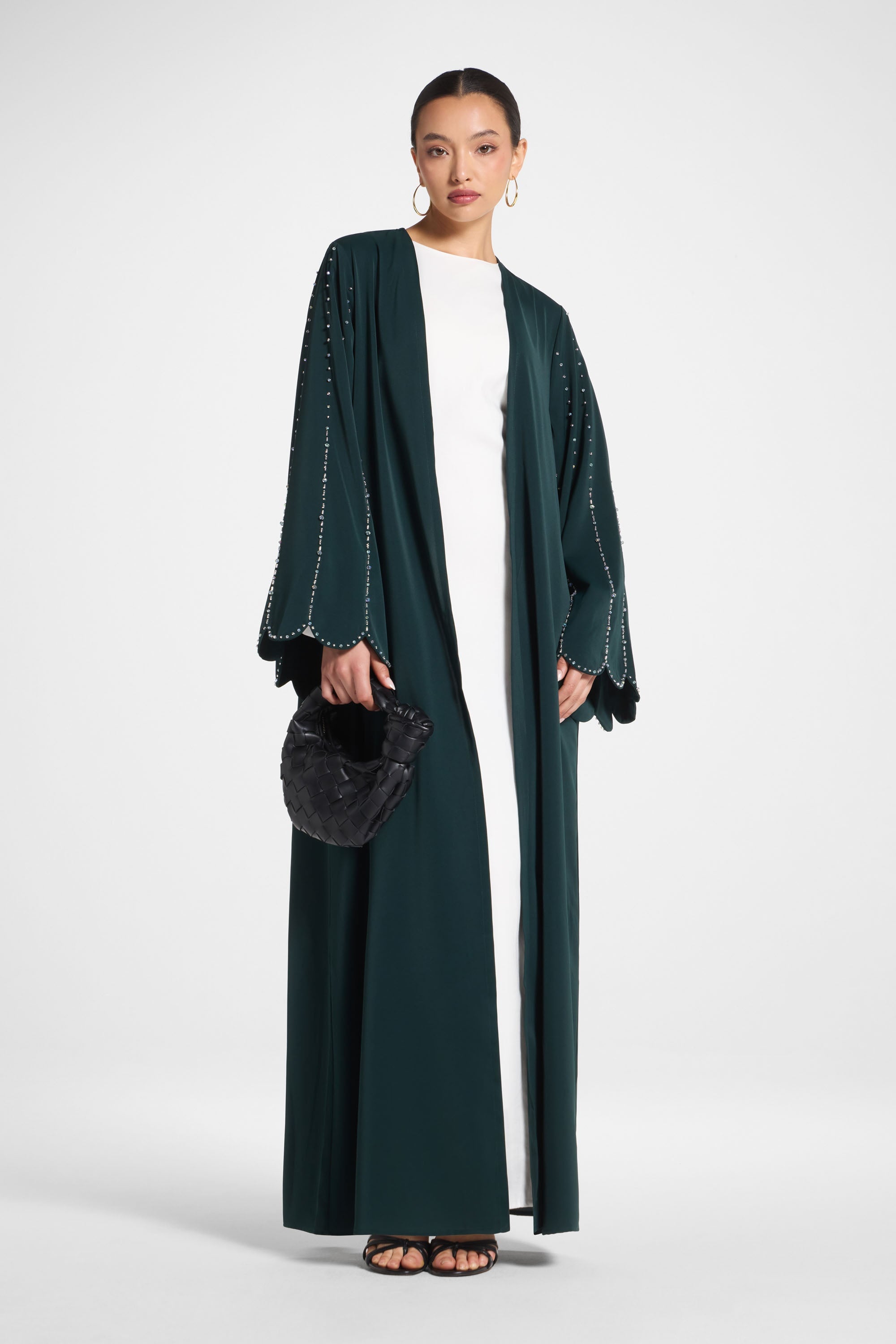 Nada Embellished Open Abaya - Emerald Abayas Veiled 