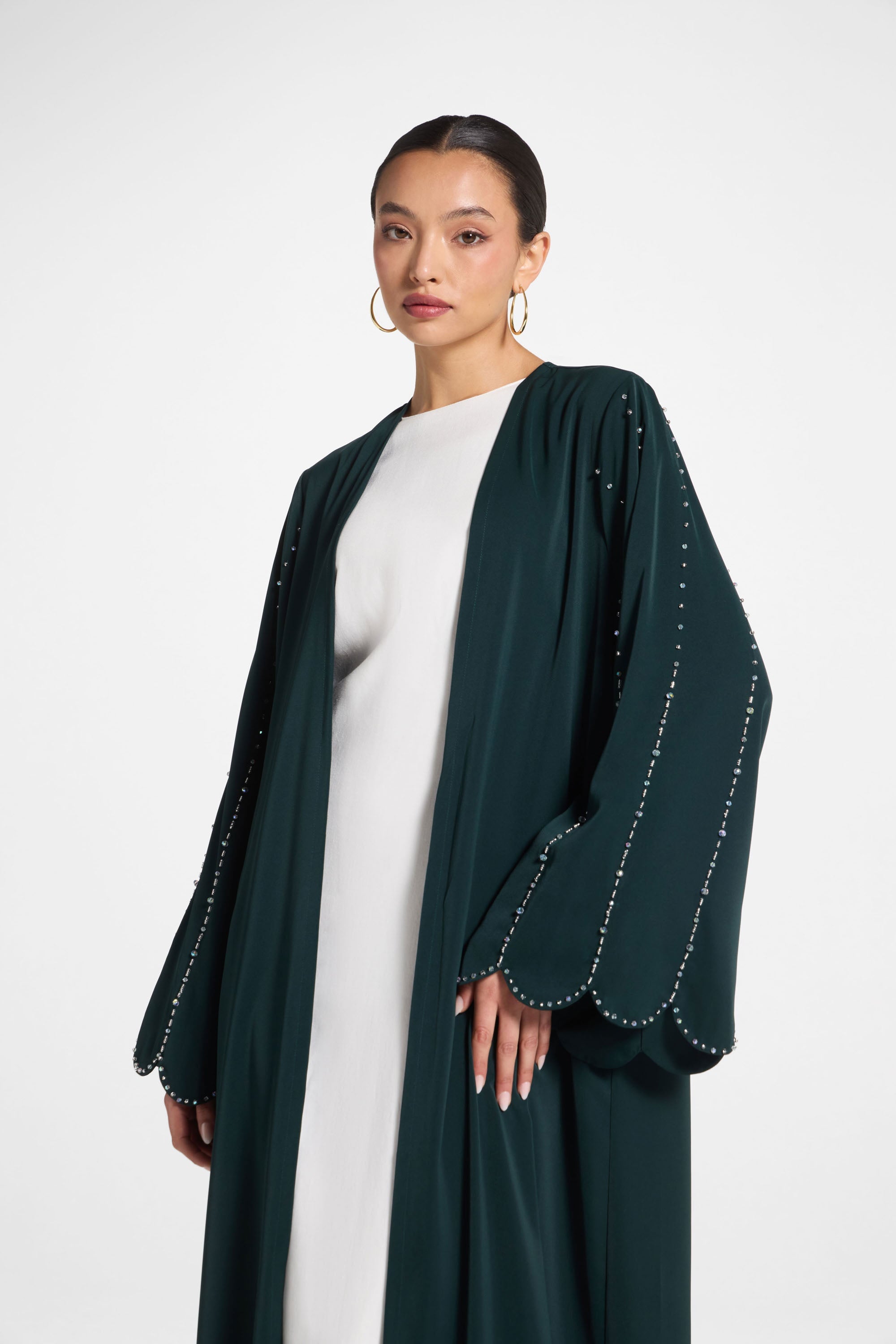 Nada Embellished Open Abaya - Emerald Abayas Veiled 