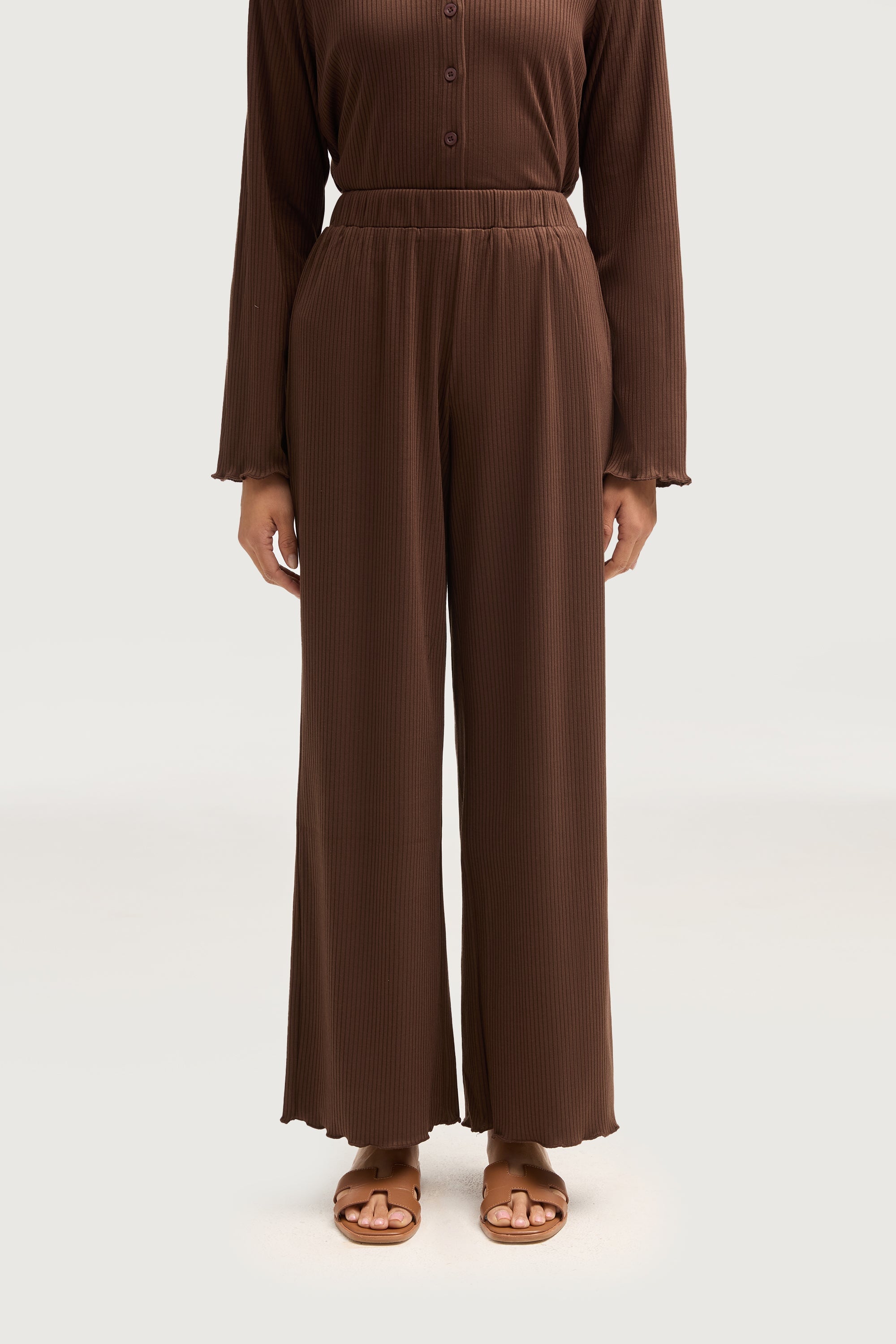 Naeema Ribbed Button Down Top & Pants Matching Set - Truffle Sets Veiled Collection 