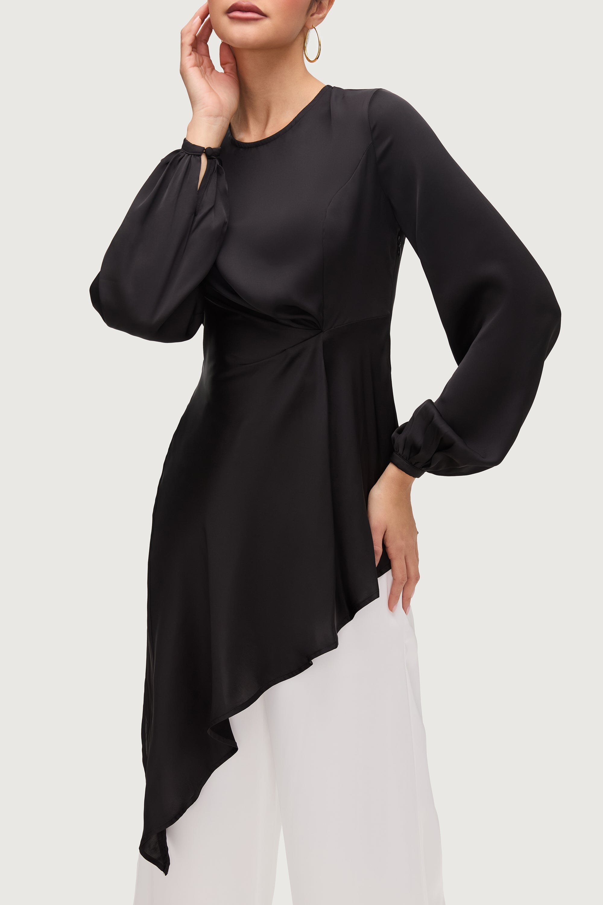 Nailah Asymmetric Drape Top - Black Tops Veiled Collection 