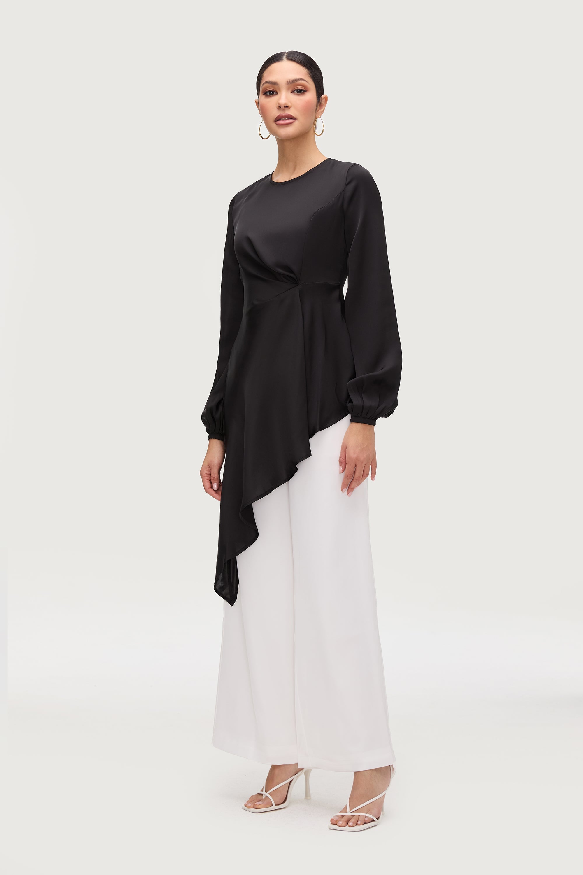 Nailah Asymmetric Drape Top - Black Tops Veiled Collection 