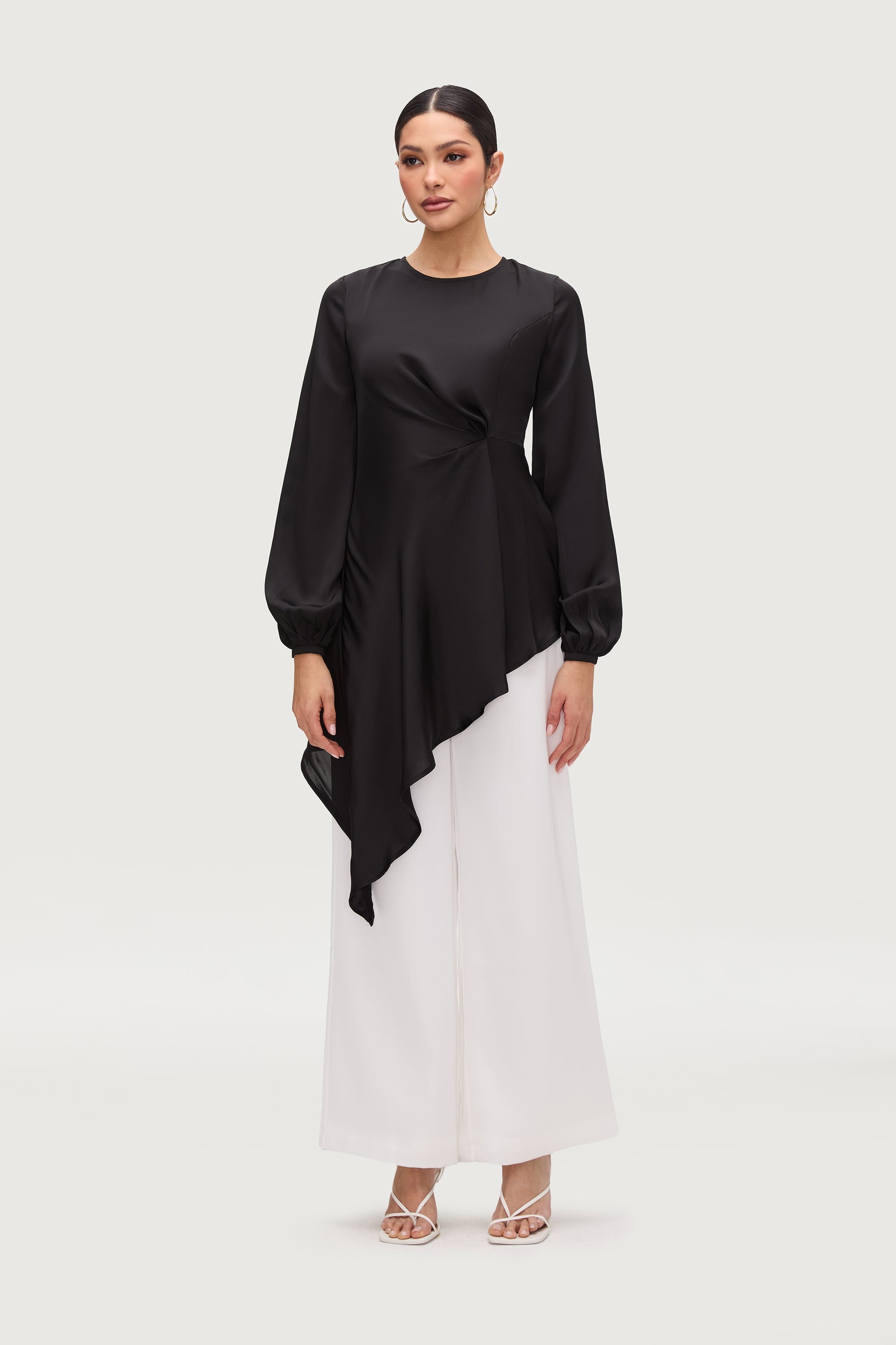 Nailah Asymmetric Drape Top - Black Tops Veiled Collection 