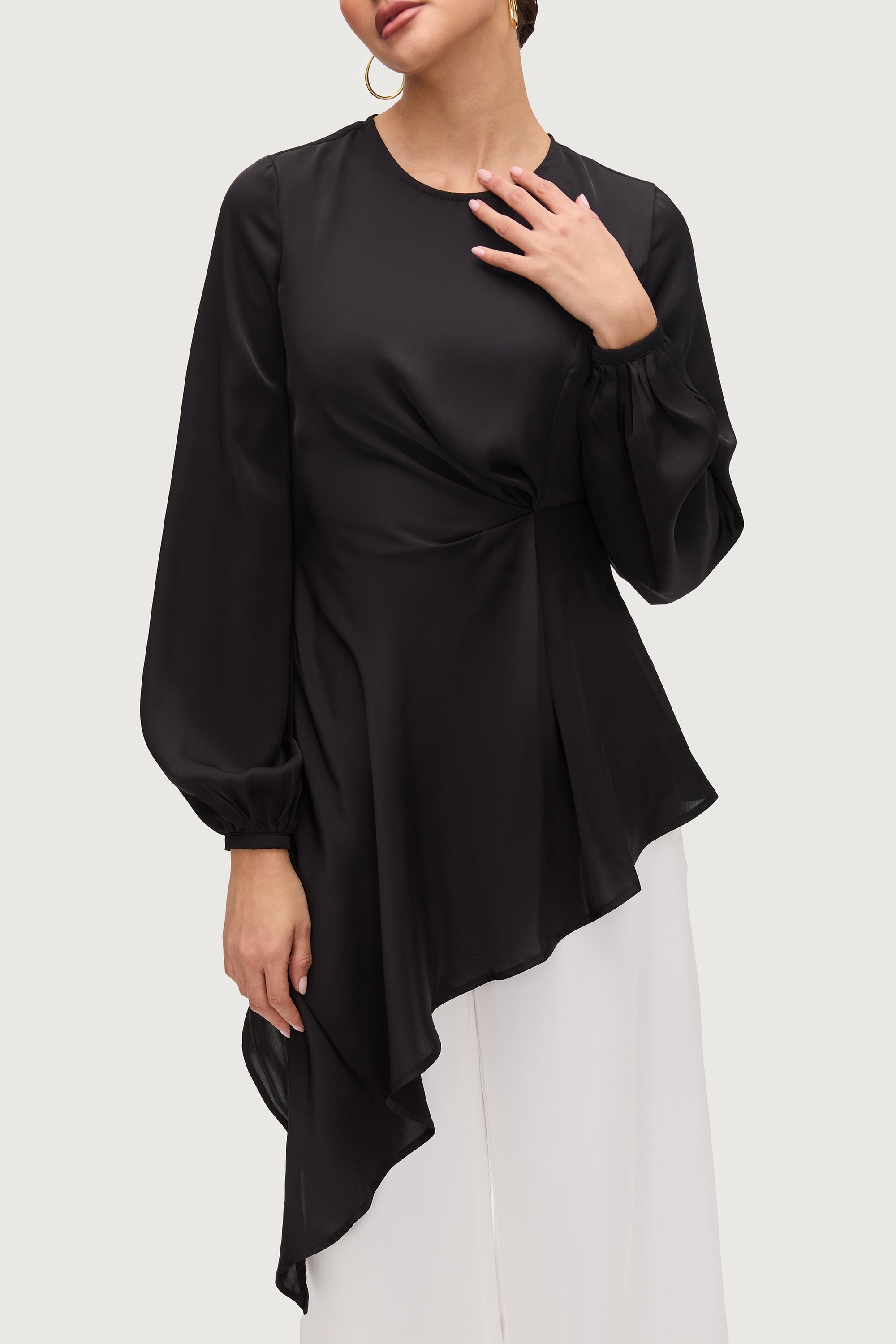 Nailah Asymmetric Drape Top - Black Tops Veiled Collection 