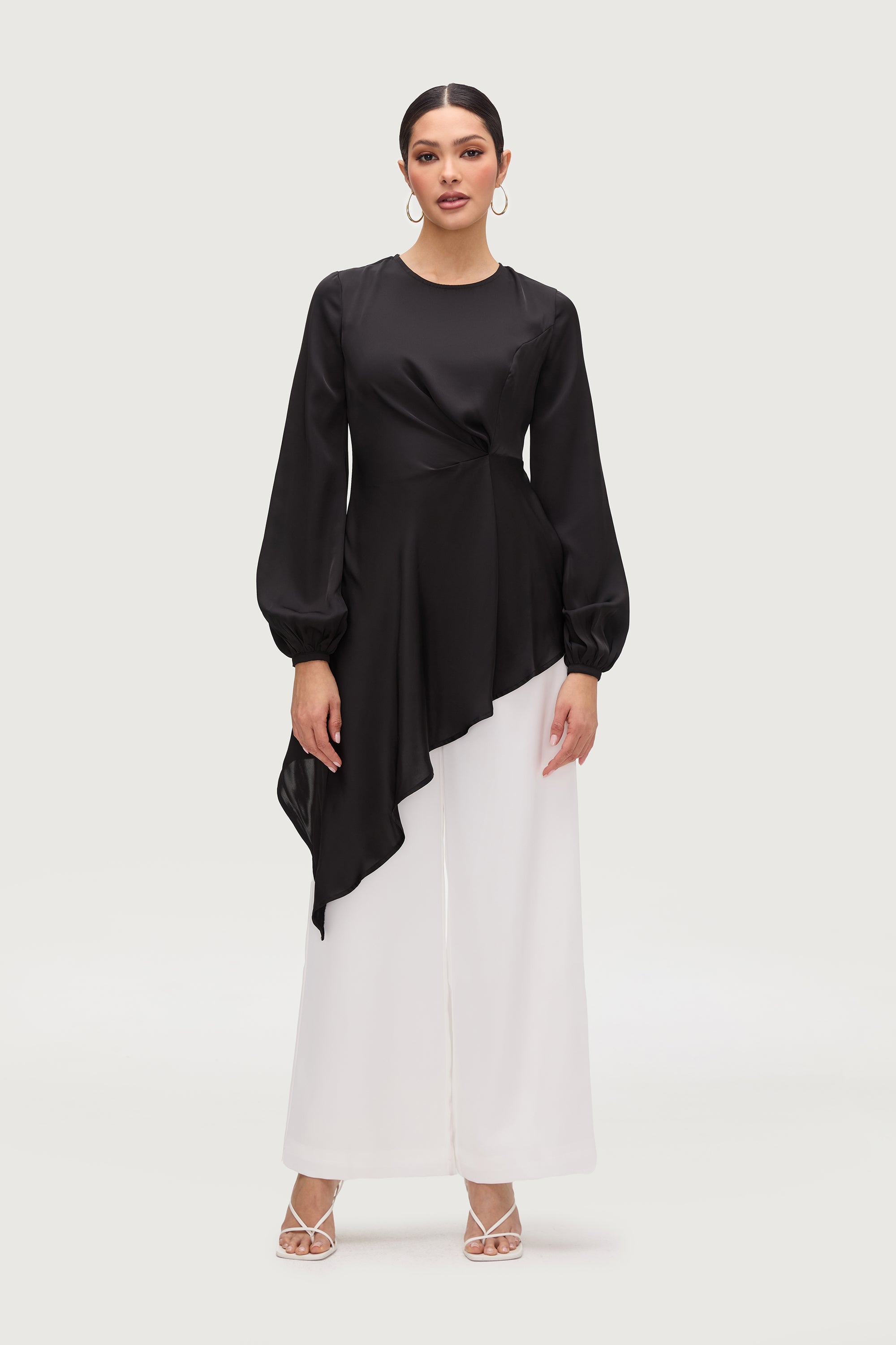 Nailah Asymmetric Drape Top - Black Tops Veiled Collection 