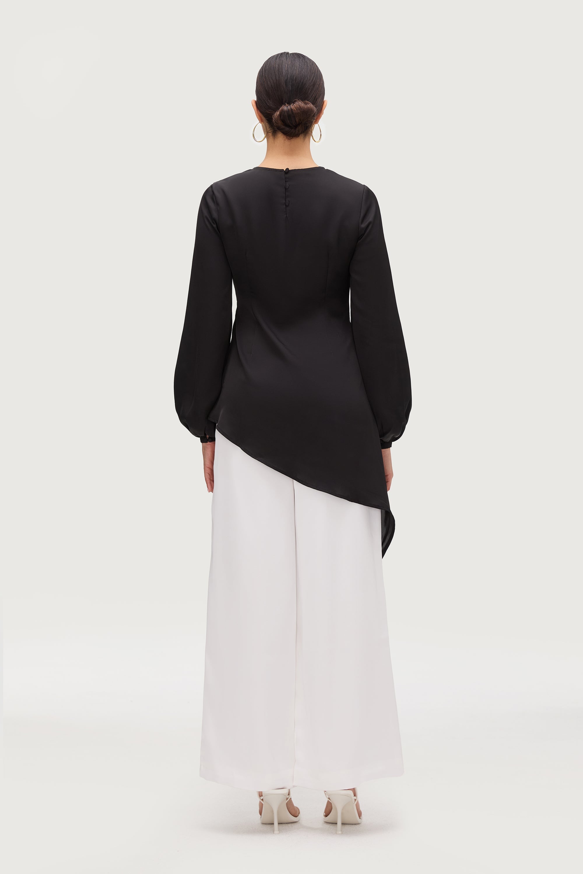 Nailah Asymmetric Drape Top - Black Tops Veiled Collection 