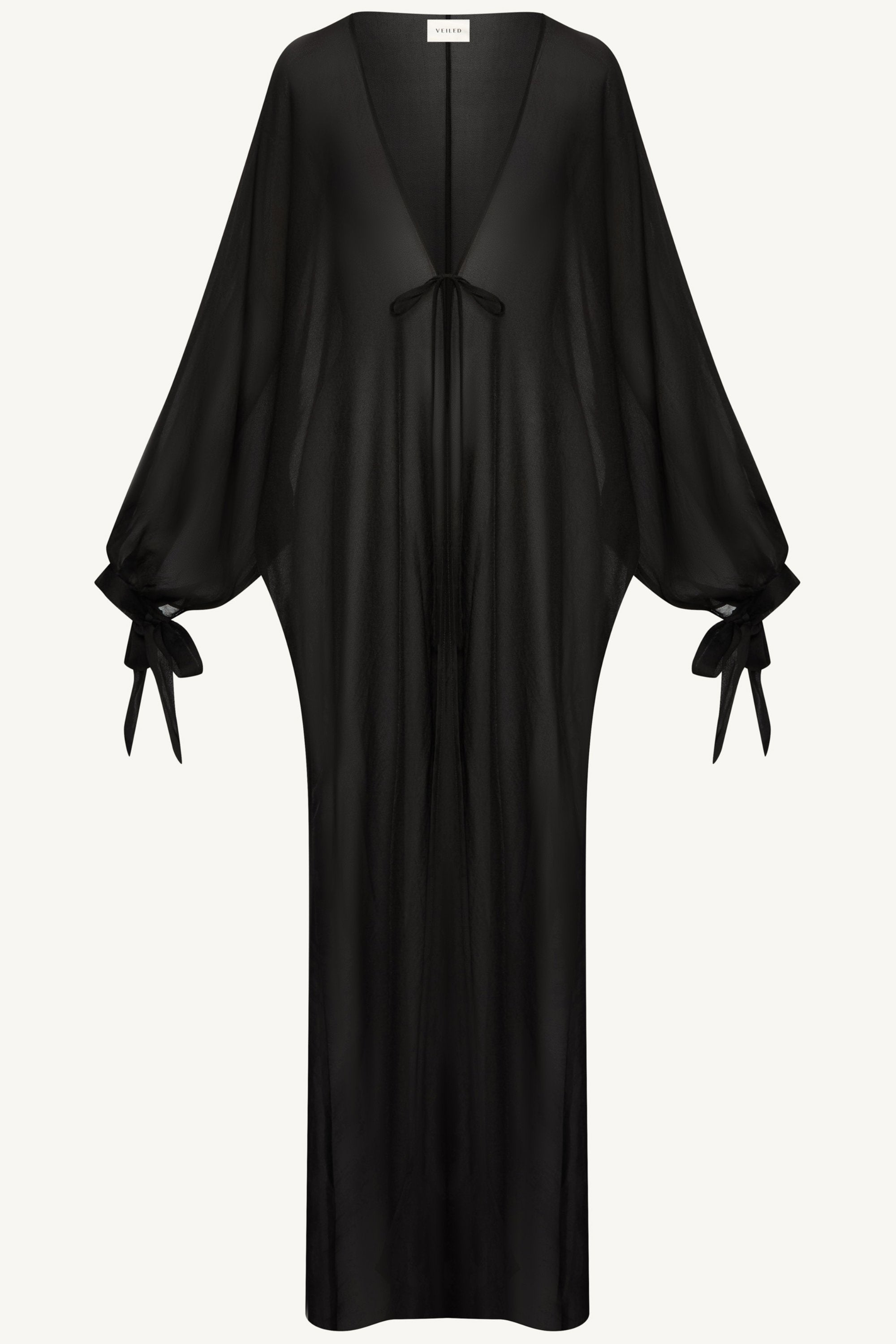 Naima Tie Front Open Abaya - Black Abayas Veiled 