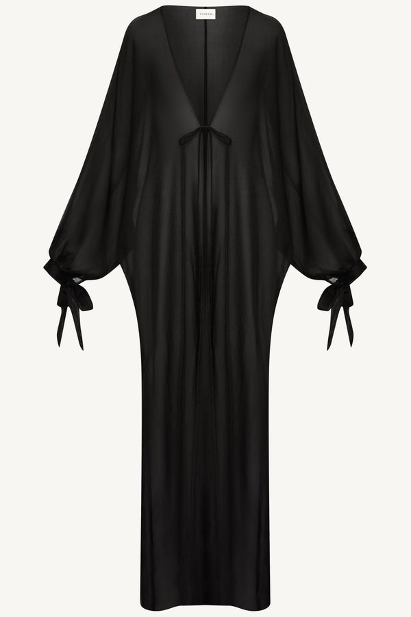 Naima Tie Front Open Abaya - Black Abayas Veiled 