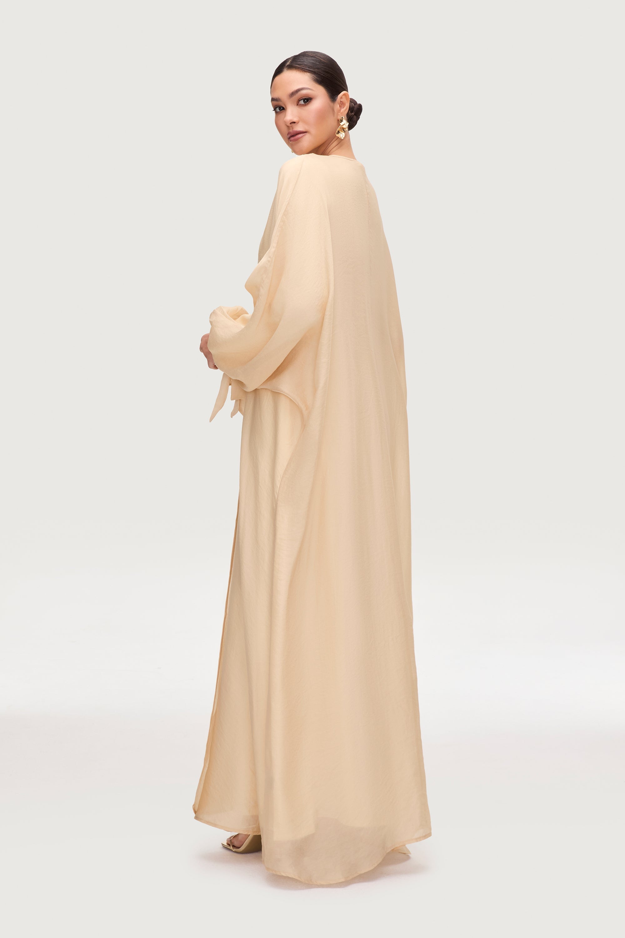 Naima Tie Front Open Abaya - Champagne Abayas Veiled 