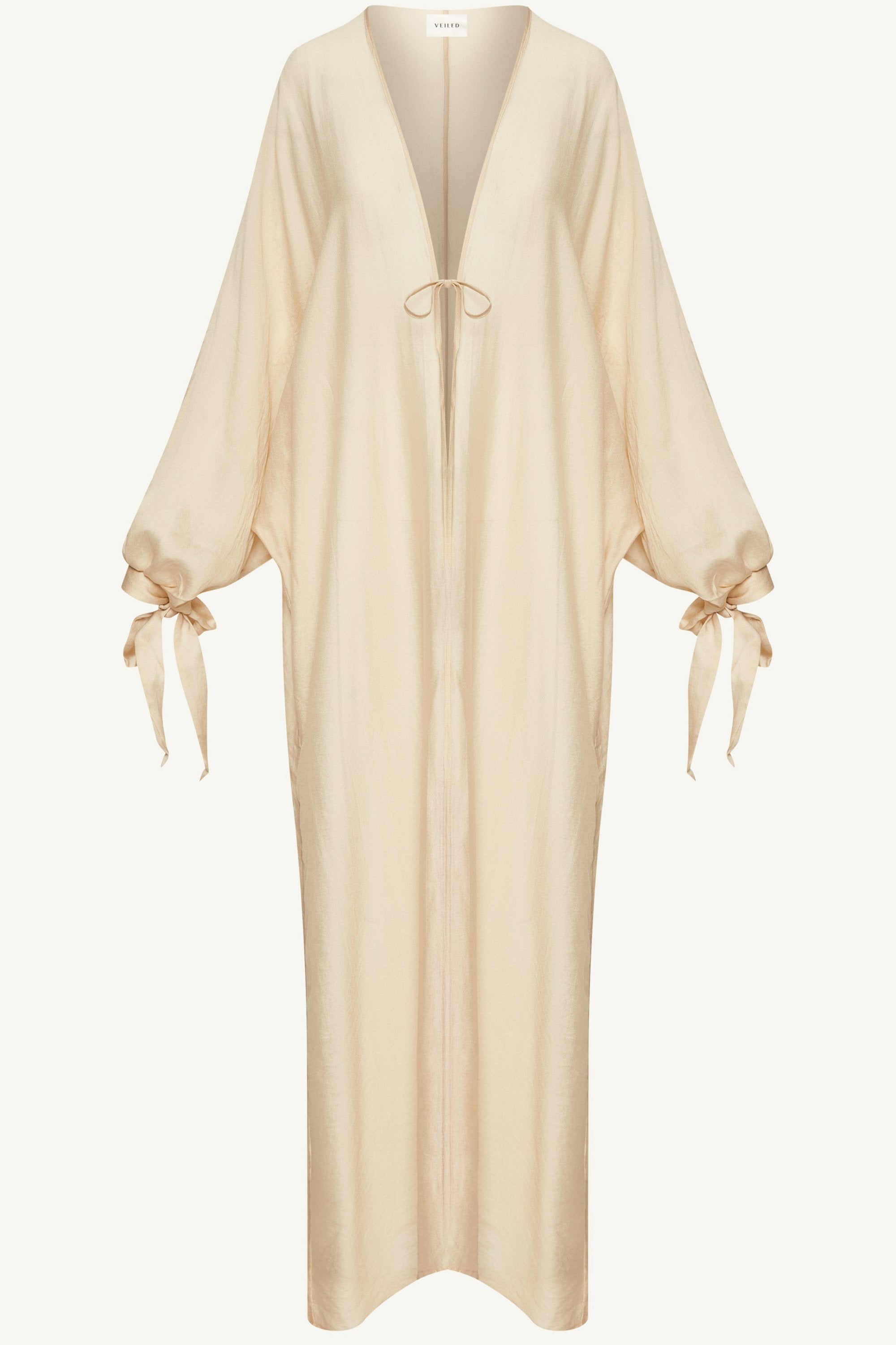 Naima Tie Front Open Abaya - Champagne Abayas Veiled 