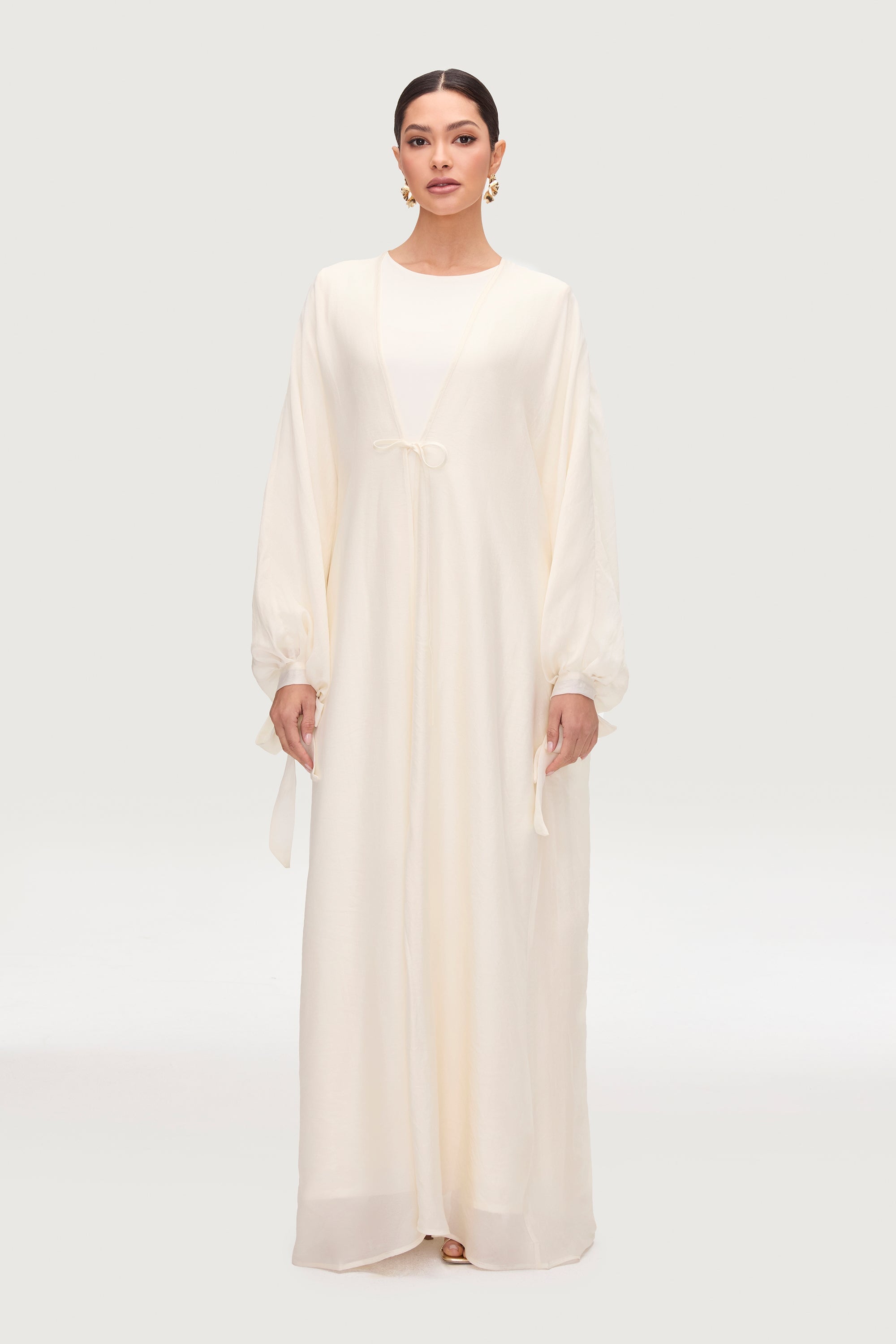 Naima Tie Front Open Abaya - Moonbeam Abayas Veiled 