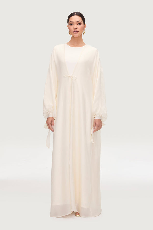 Naima Tie Front Open Abaya - Moonbeam Abayas Veiled 